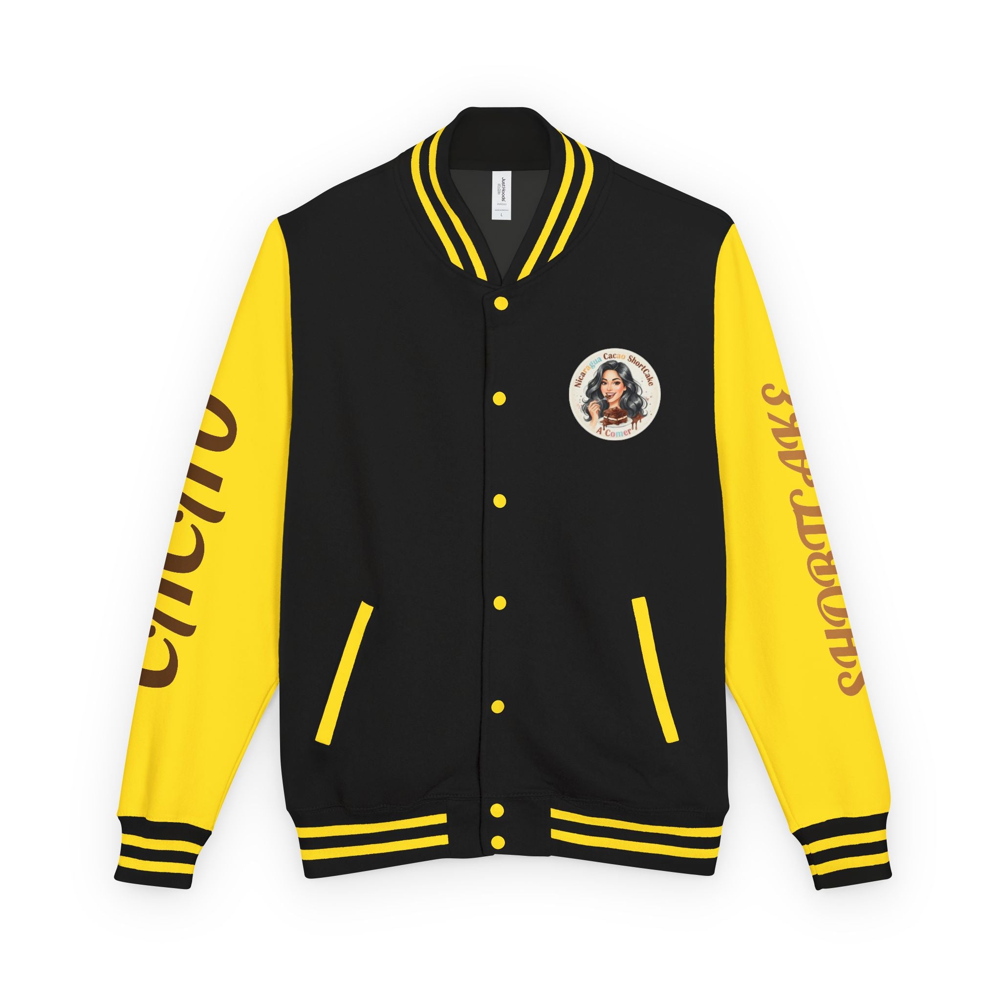 Vintage Pin-Up Letterman Jacket — " Nicaragua Cacao Shortcake " Retro Logo Varsity Jacket