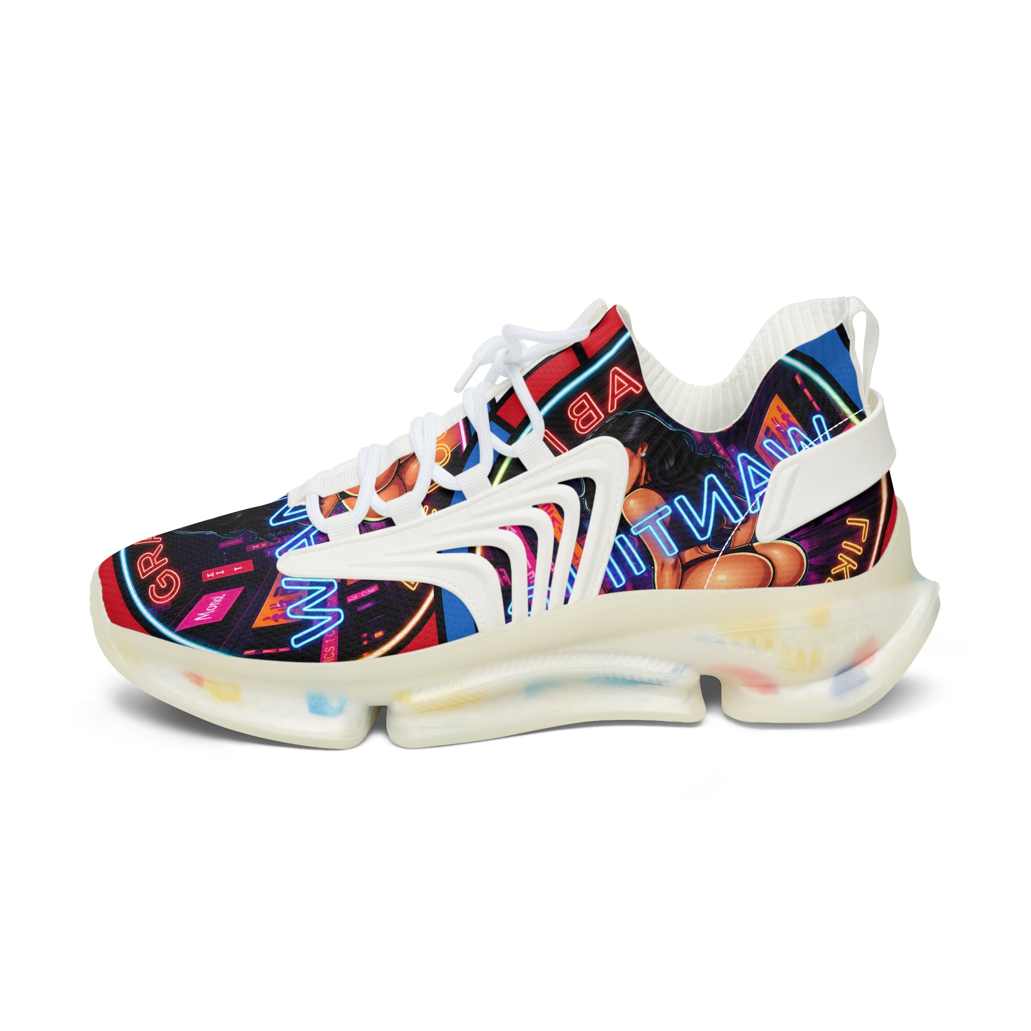 Women's Mesh Sneakers — Bold Neon Graphic Women’s Athletic Shoes :Grab It Wanting" Design