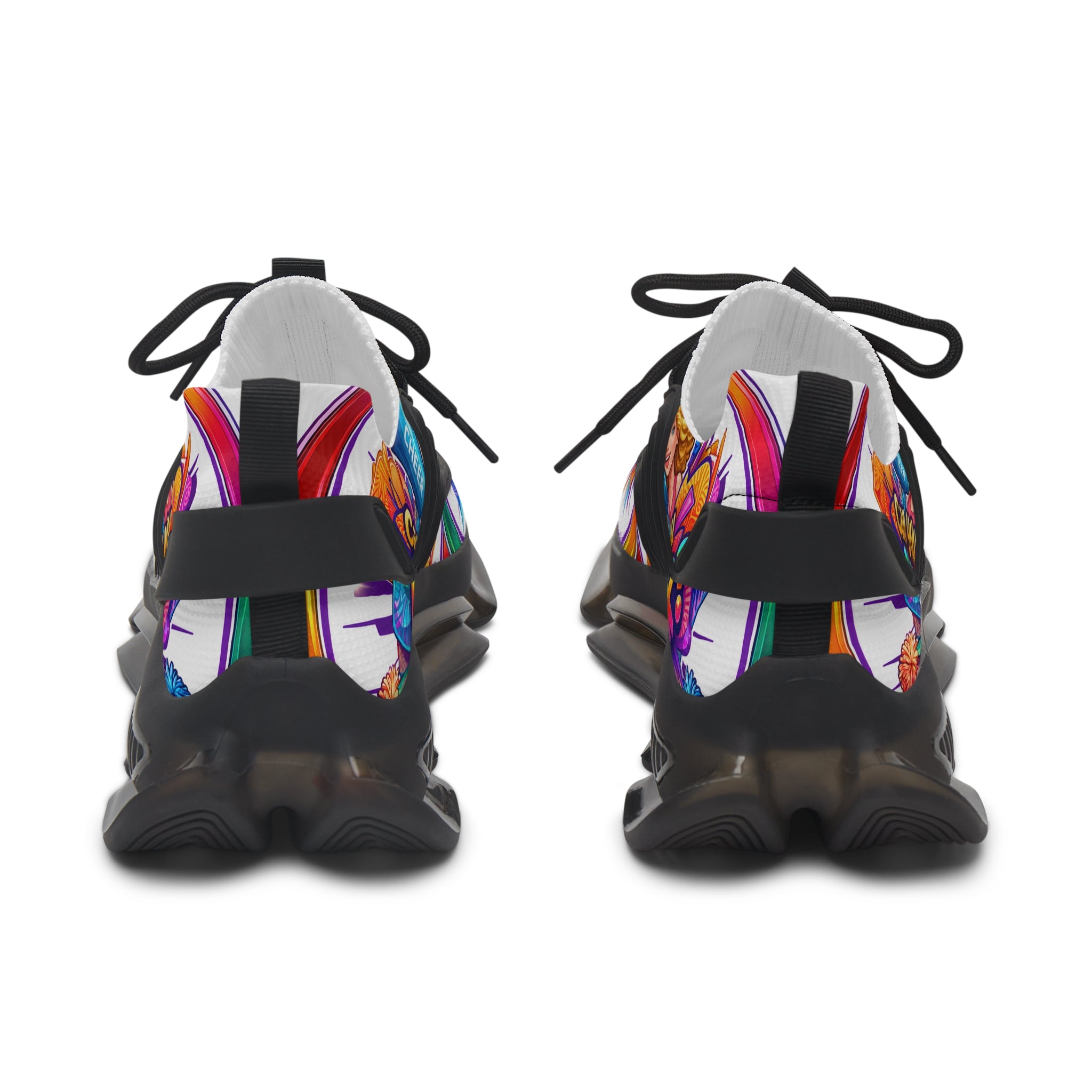Colorful Cheerleader Mesh Sneakers — "Can You Cheer?" Graphic Women's Athletic Shoes