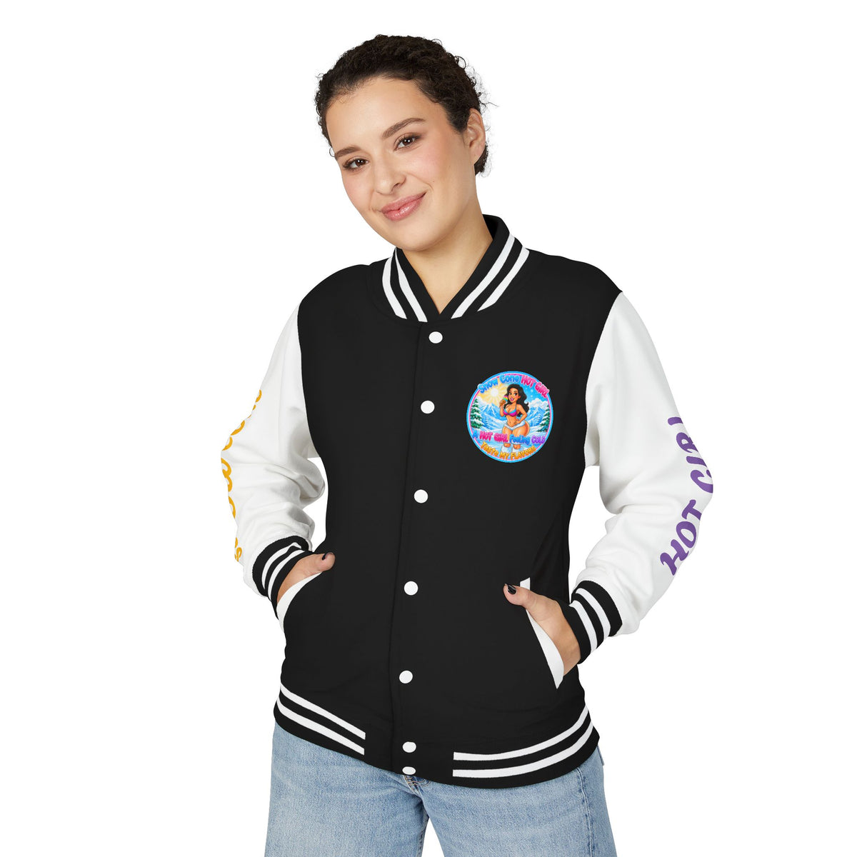 Letterman Jacket — 'SnowCone, Hot Girl' Retro Beach Graphic
