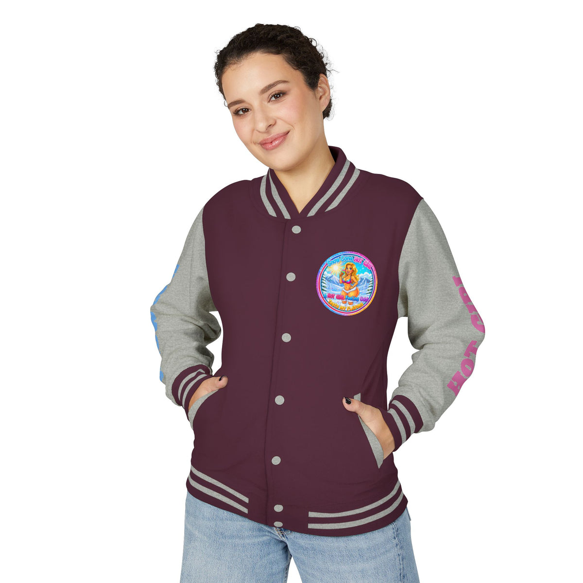 Angel Pinup Letterman Jacket — "Snowcone Hot Girl " Graphic Varsity Jacket