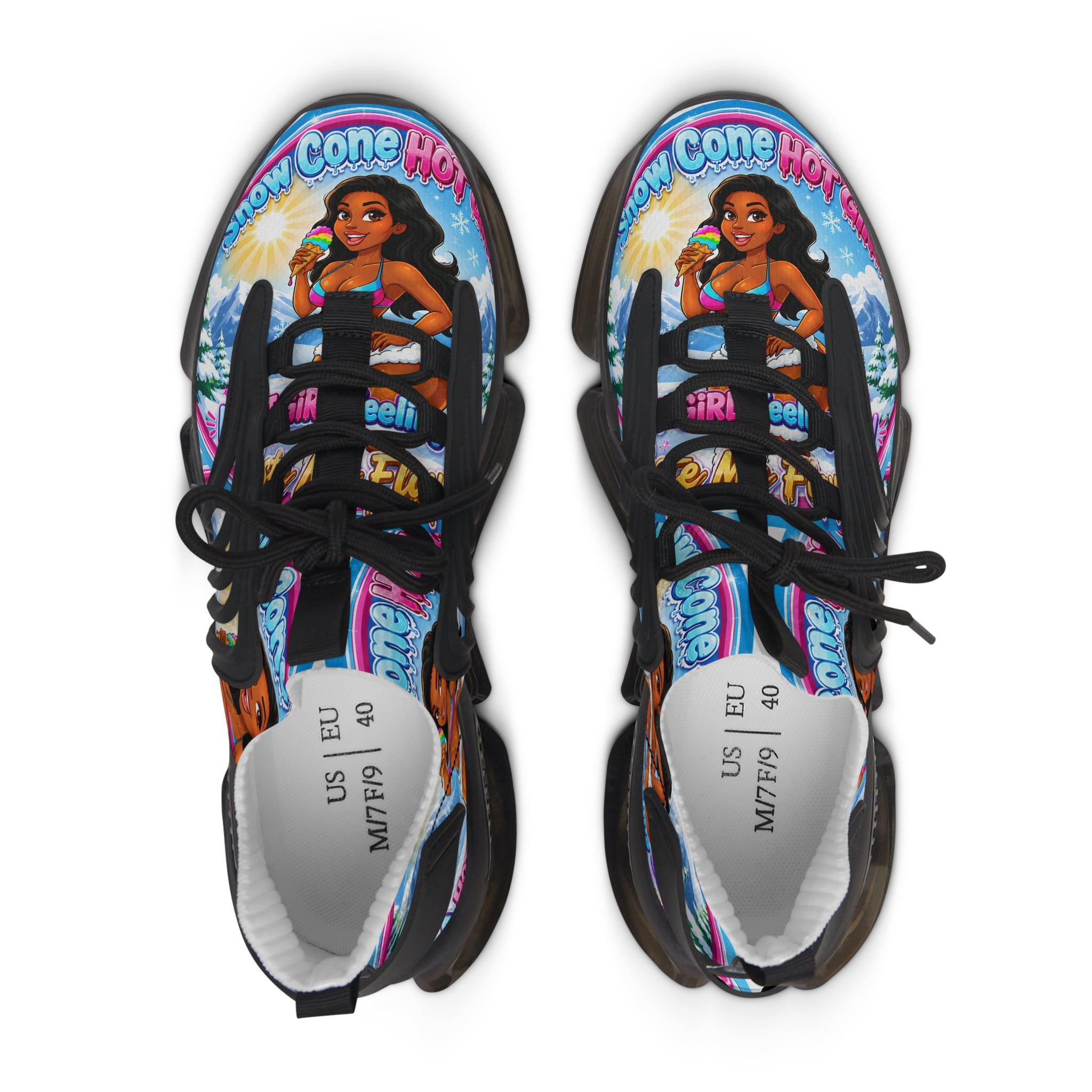 Mesh Sneakers —"Snow Cone Hot Girl " Tropical Ice Cream Girl Graphic