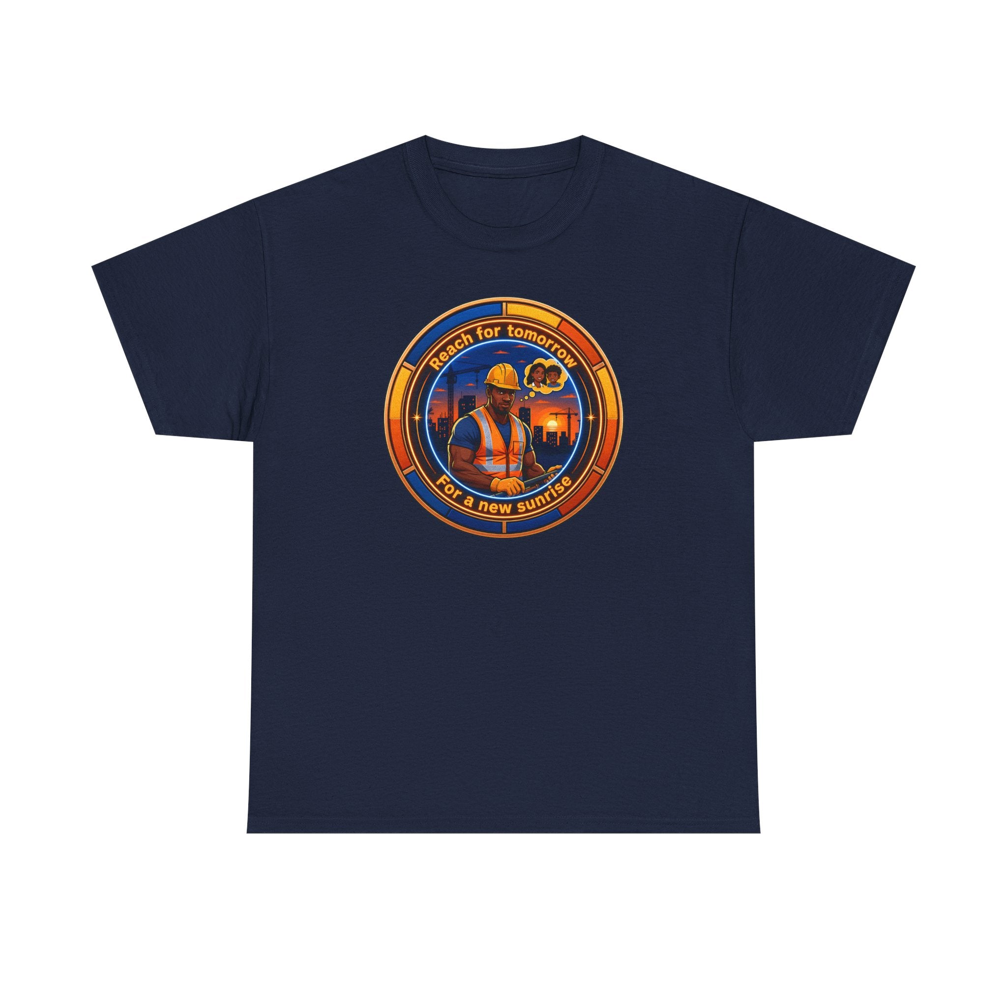 Construction Worker Sunset Tee — “Reach for Tomorrow ” Safety Crew T-Shirt