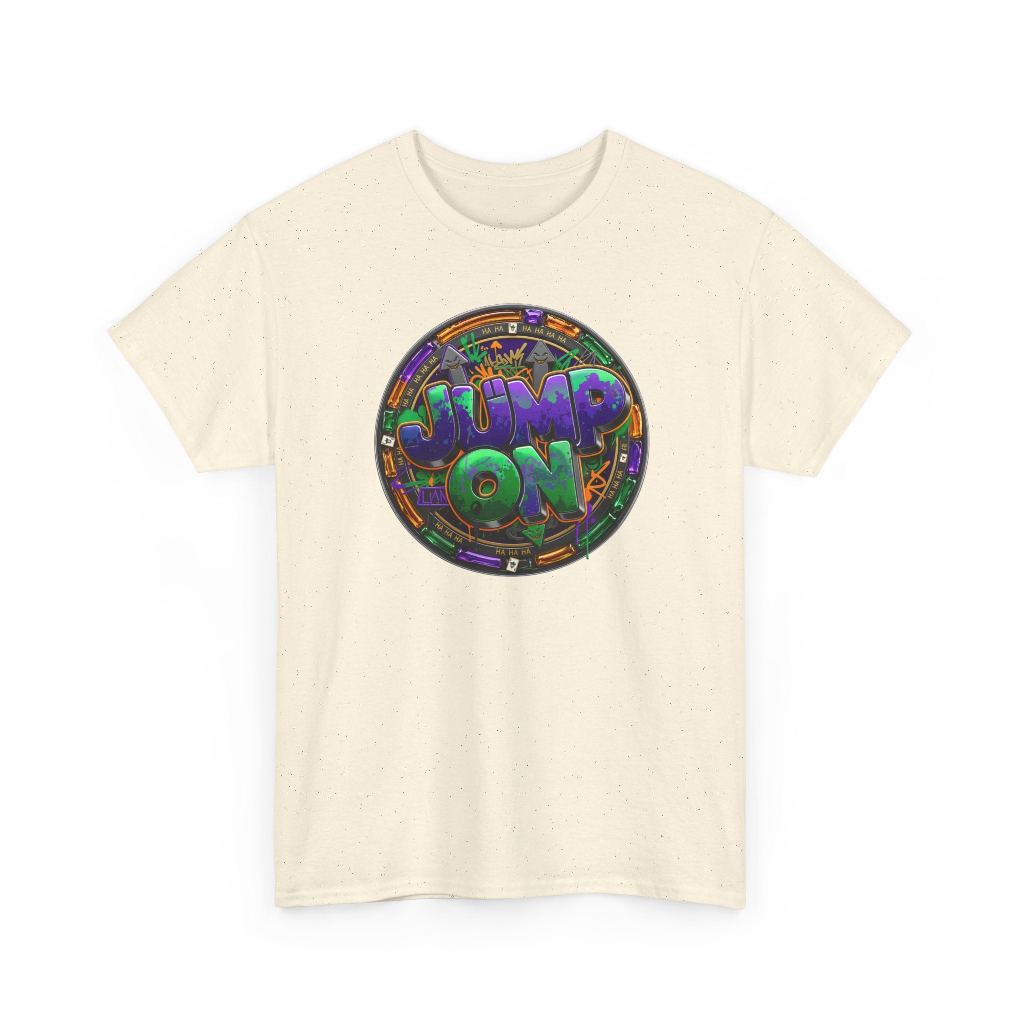 " Jump On" Circle Graphic Tee — Retro Neon Streetwear T-Shirt