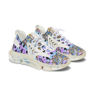 Men's Mesh Sneakers — "Holy Trinity " White Athletic Shoes with Pastel Graffiti Accent
