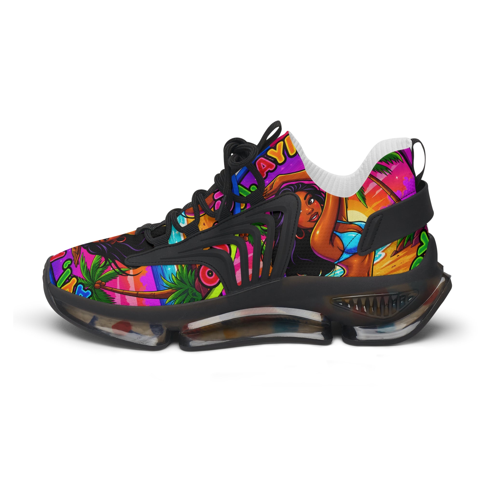 Women’s Mesh Sneakers — Vibrant Tropical ‘Ayi Ayi Ayi!’ Graphic Design