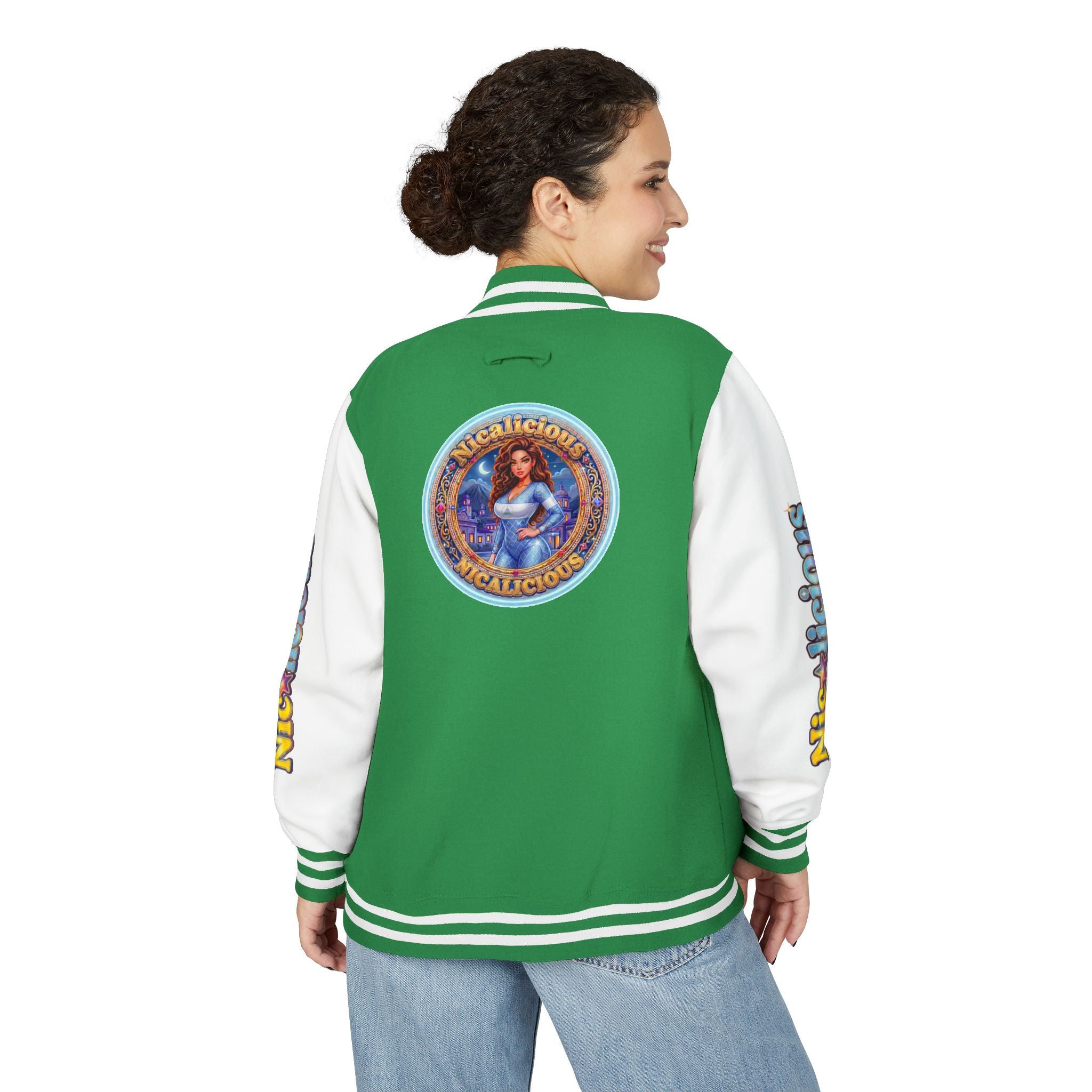 "Nicalicious" Letterman Jacket - Retro Pinup Graphic Varsity Bomber