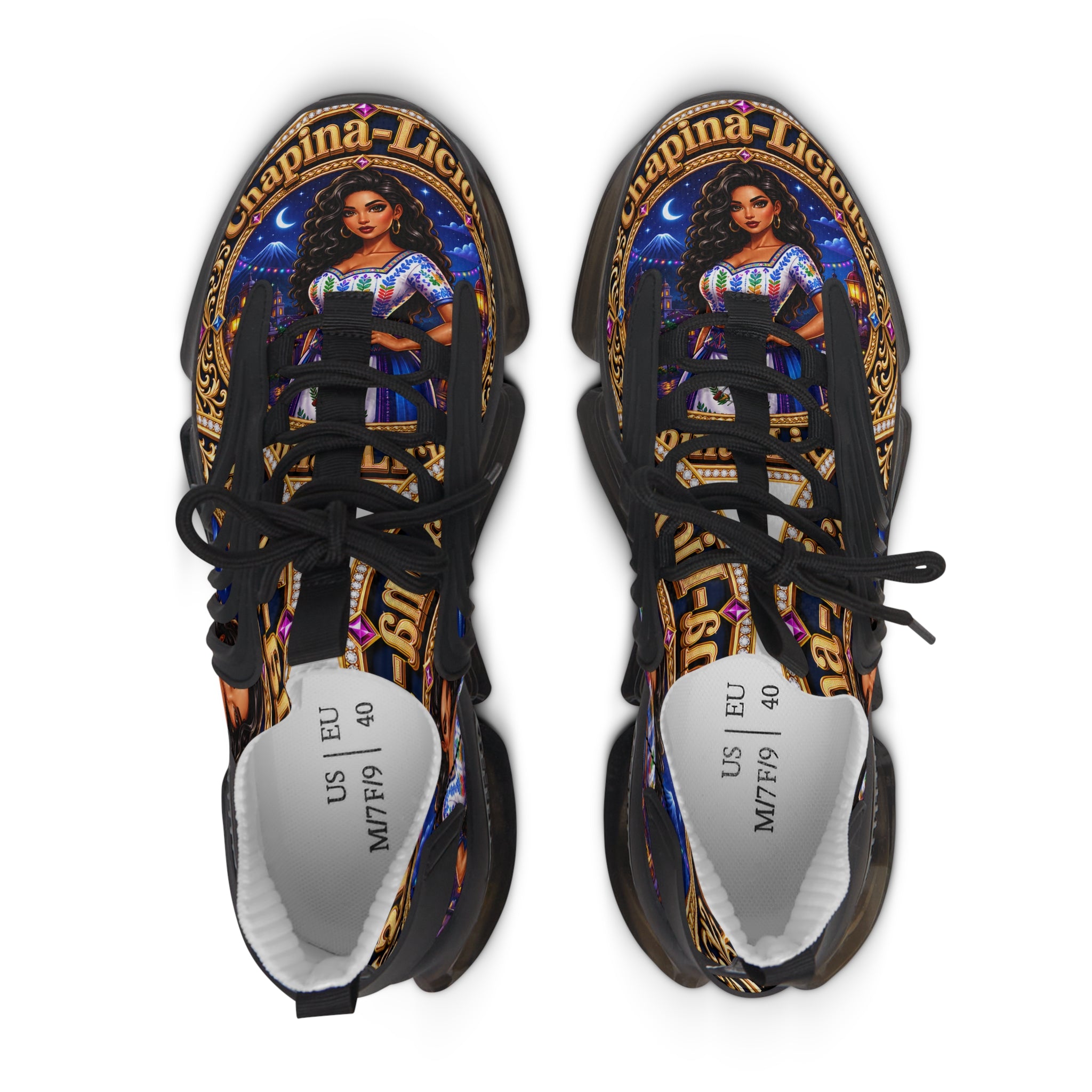 Women's Mesh Sneakers — Colorful Folklore Print Athletic Shoes