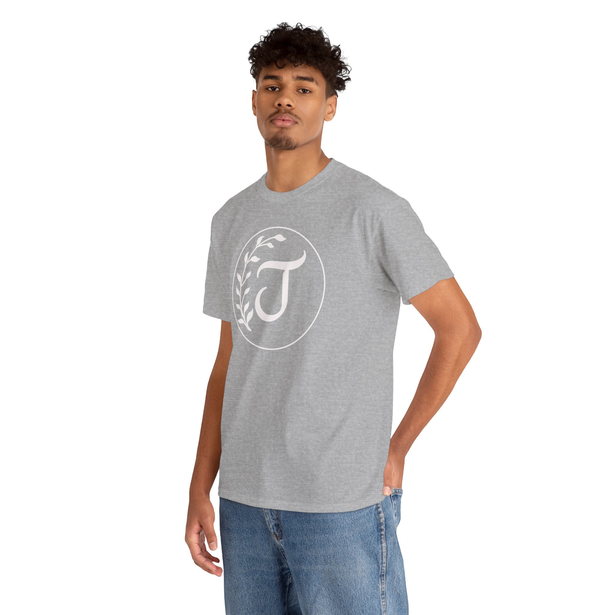White Tee with Subtle "Floral J " Jesus Christ "— Minimalist Japanese Character T-Shirt