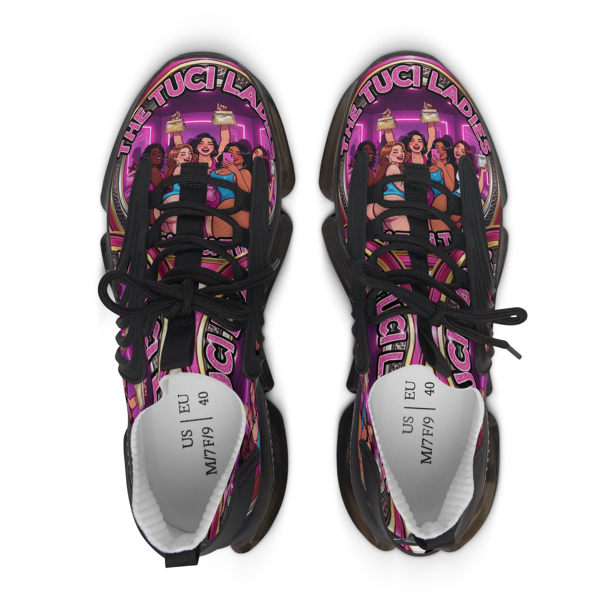 Mesh Sneakers —" The Tuci Ladies " Retro Pink Disco Club Graphic Women's Athletic Shoes