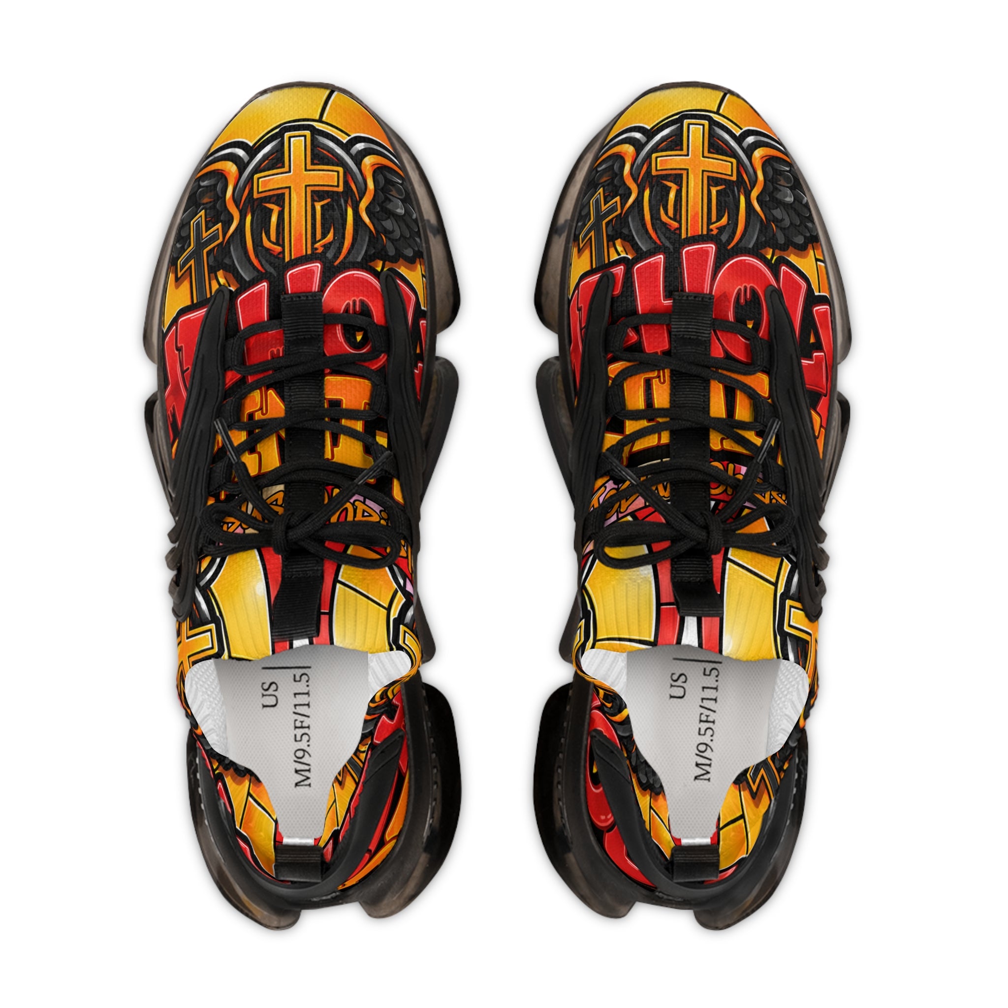 Men's Graphic Sneakers — "Holy Trinity " Bold Cross & Flame Athletic Shoes
