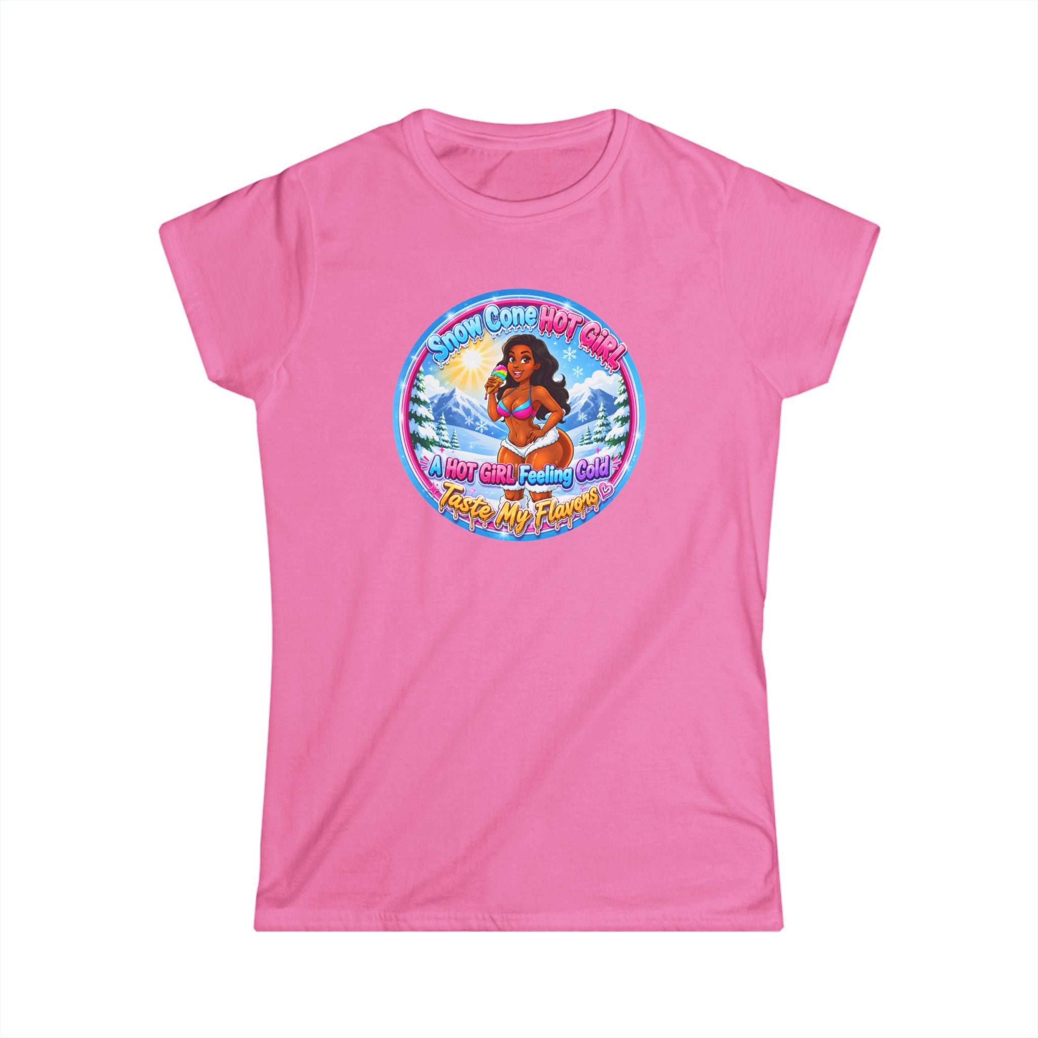 T-Shirt — Retro Beach Pinup Tee with ''Snow Cone Hot Girl" Tropical Graphic