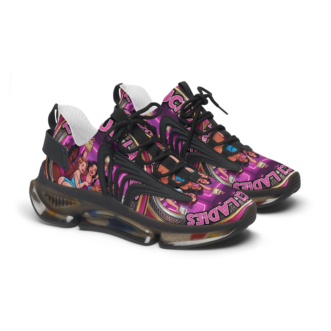 Mesh Sneakers —" The Tuci Ladies " Retro Pink Disco Club Graphic Women's Athletic Shoes