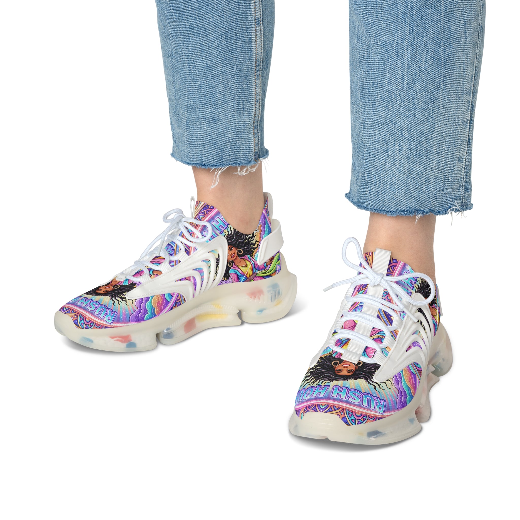 Women's Mesh Sneakers — Colorful Spiritual Goddess Graphic Athletic Shoes