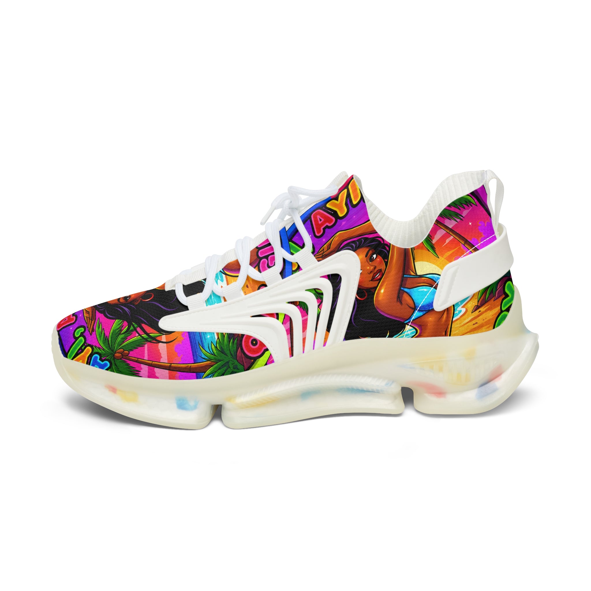 Women’s Mesh Sneakers — Vibrant Tropical ‘Ayi Ayi Ayi!’ Graphic Design