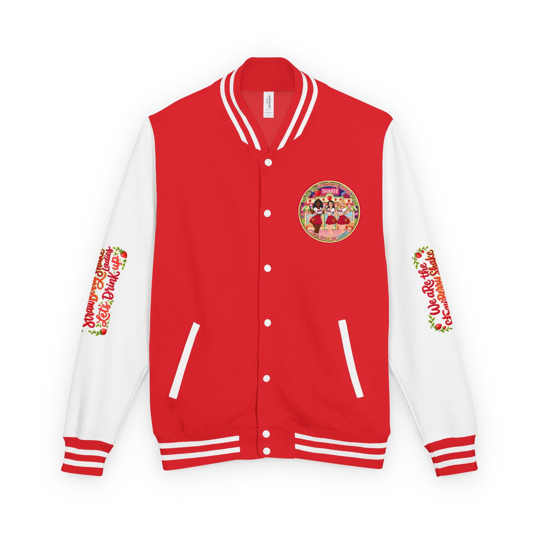 Letterman Jacket — " We Are The Strawberry Shake Ladies " Retro 'Shakee' Strawberry Girls Varsity Jacket