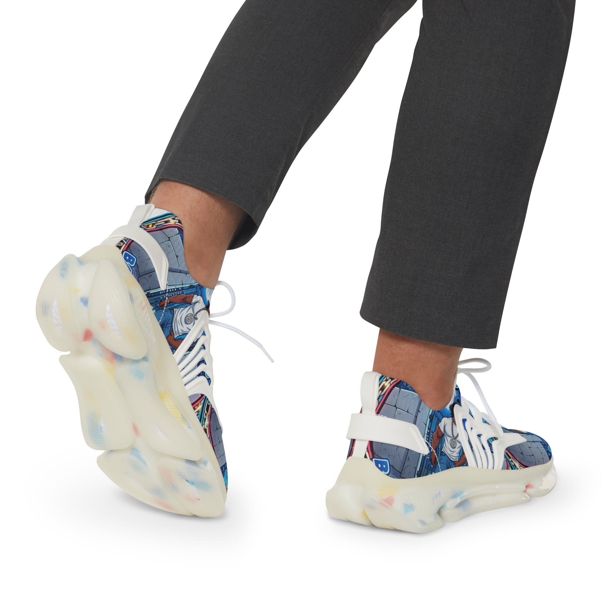 Men's Graphic Mesh Sneakers — " Out On Bail" Street Art Portrait Design