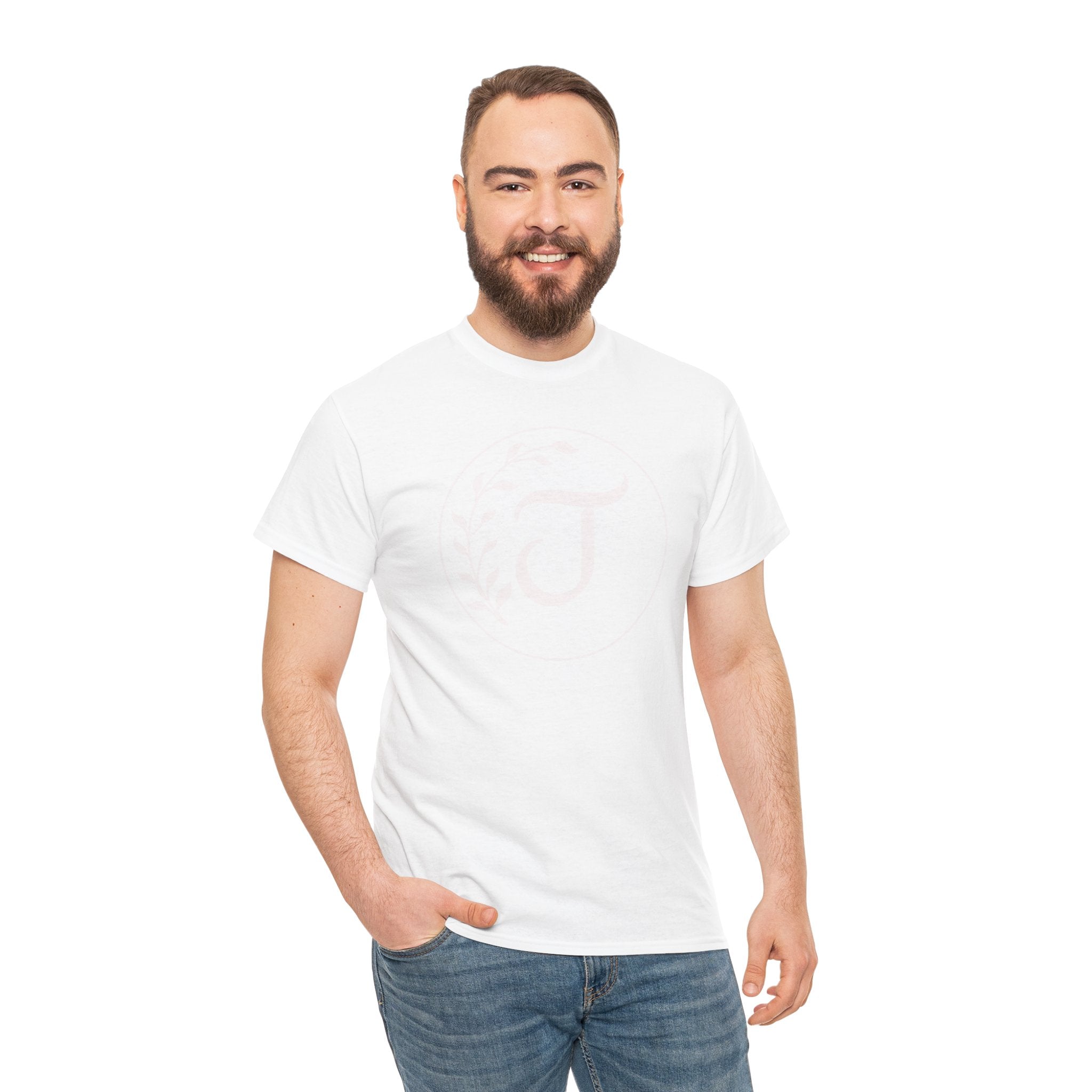White Tee with Subtle "Floral J " Jesus Christ "— Minimalist Japanese Character T-Shirt