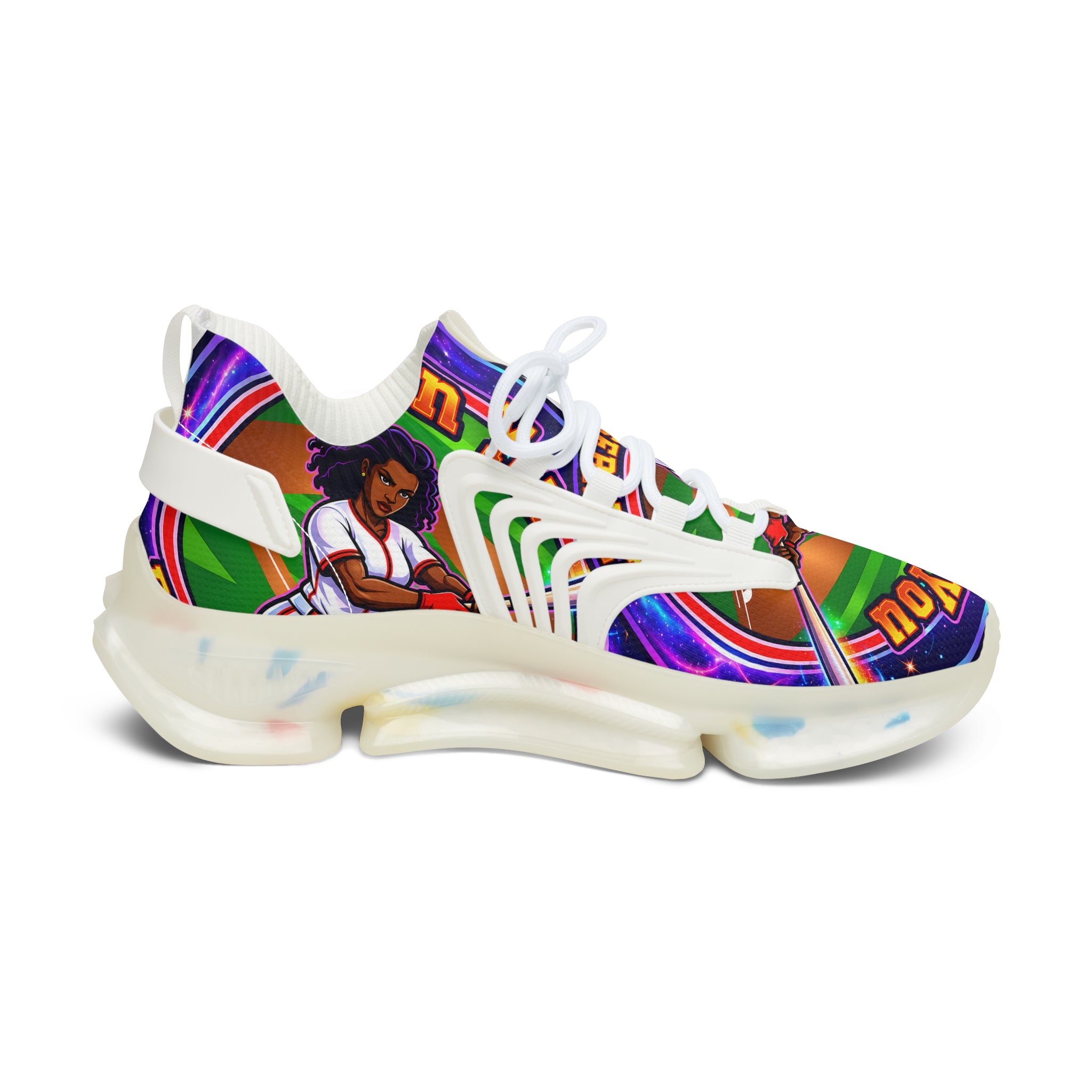 Retro Vibrant "Can You PlayBaseball" Women's Mesh Sneakers — Colorful Graphic Athletic Shoes