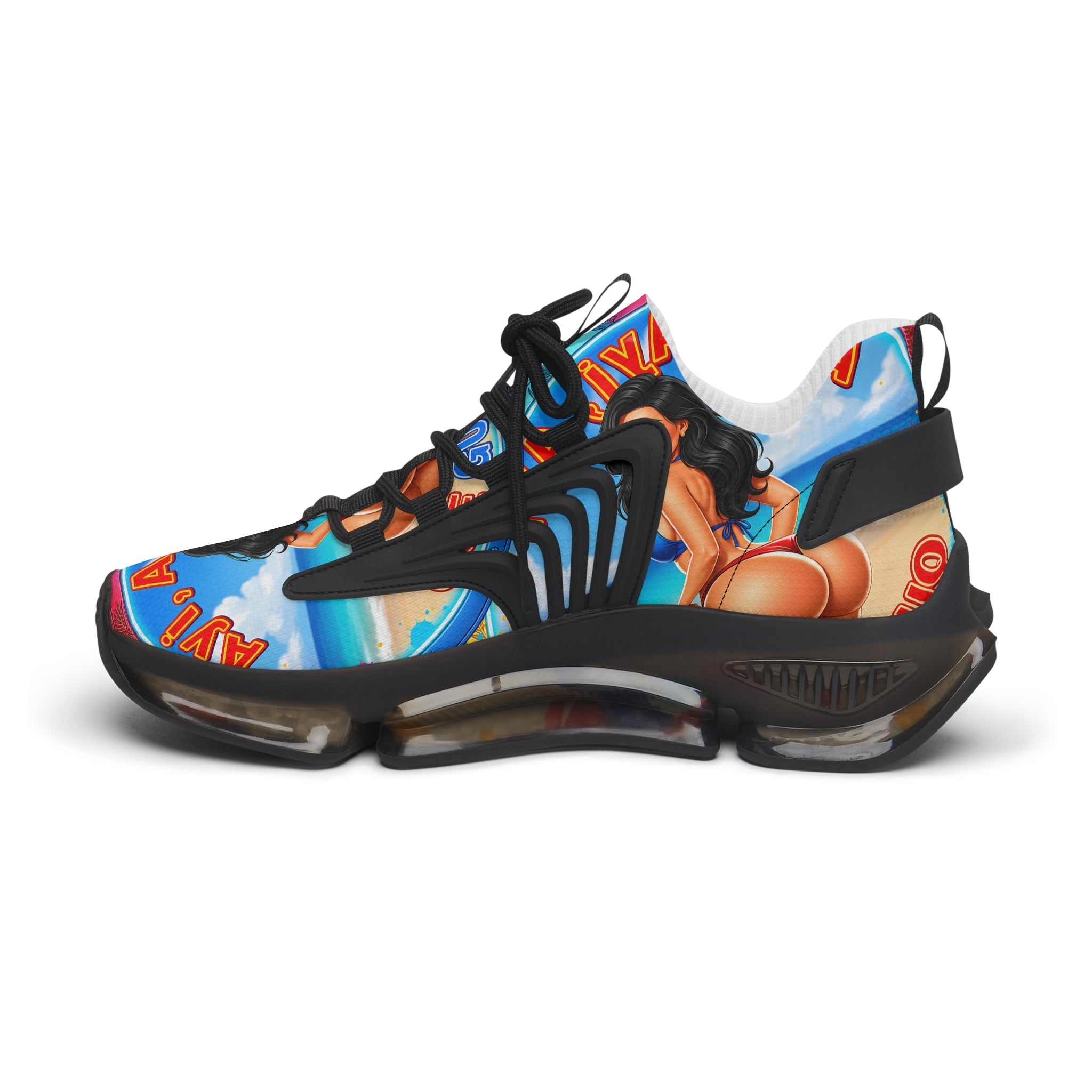 Women's Mesh Sneakers —"Ayi Ayi Ayi Que Guapa Soy "Tropical Pinup Beach Graphic Trainers