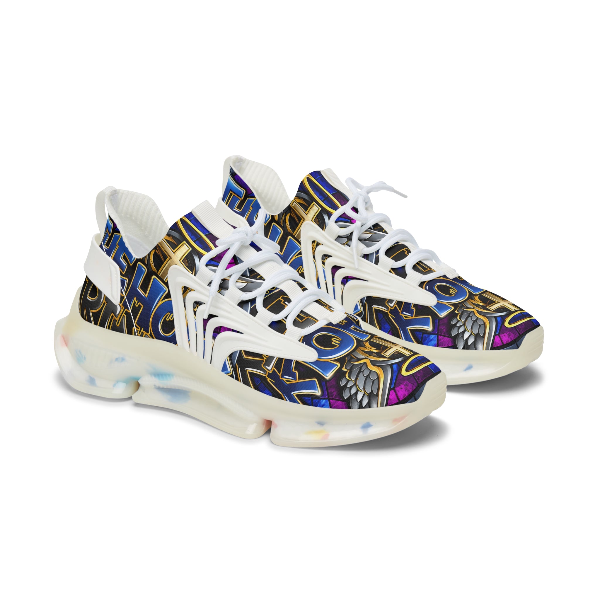 Mesh Sneakers — Bold Graffiti Halo Design for Women