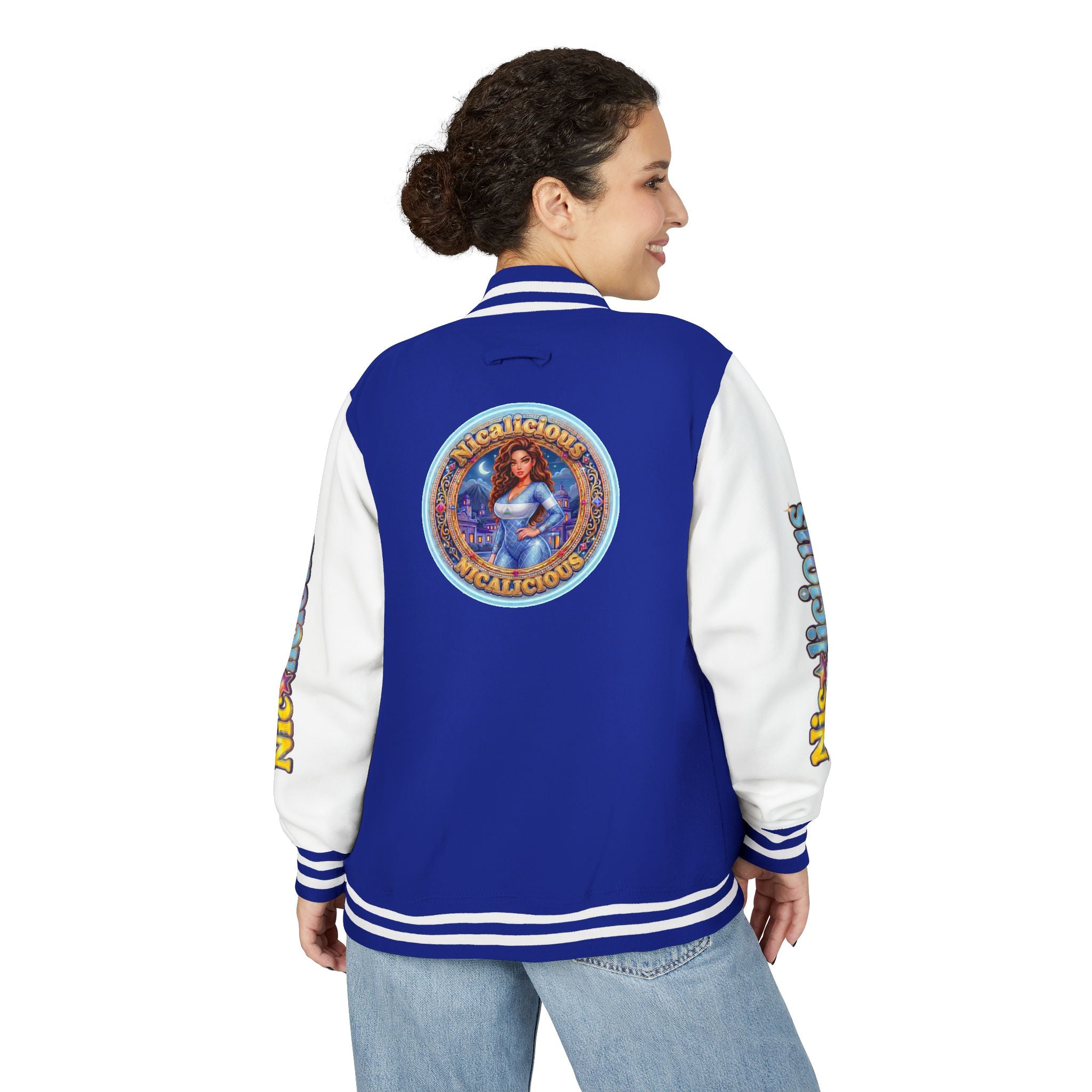 "Nicalicious" Letterman Jacket - Retro Pinup Graphic Varsity Bomber