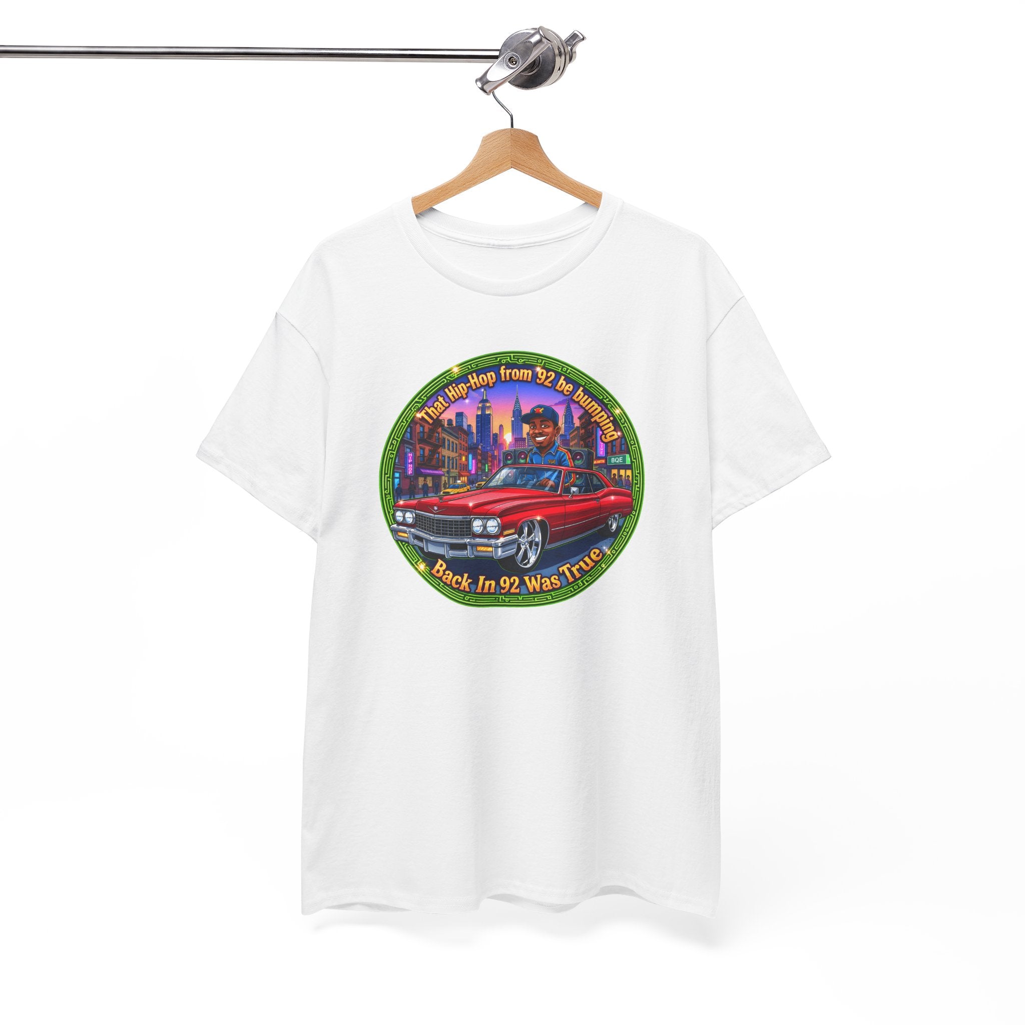Vintage Red Convertible T-Shirt – “That Hip-hop From 92 Be Bumping" Retro City Cruise Tee