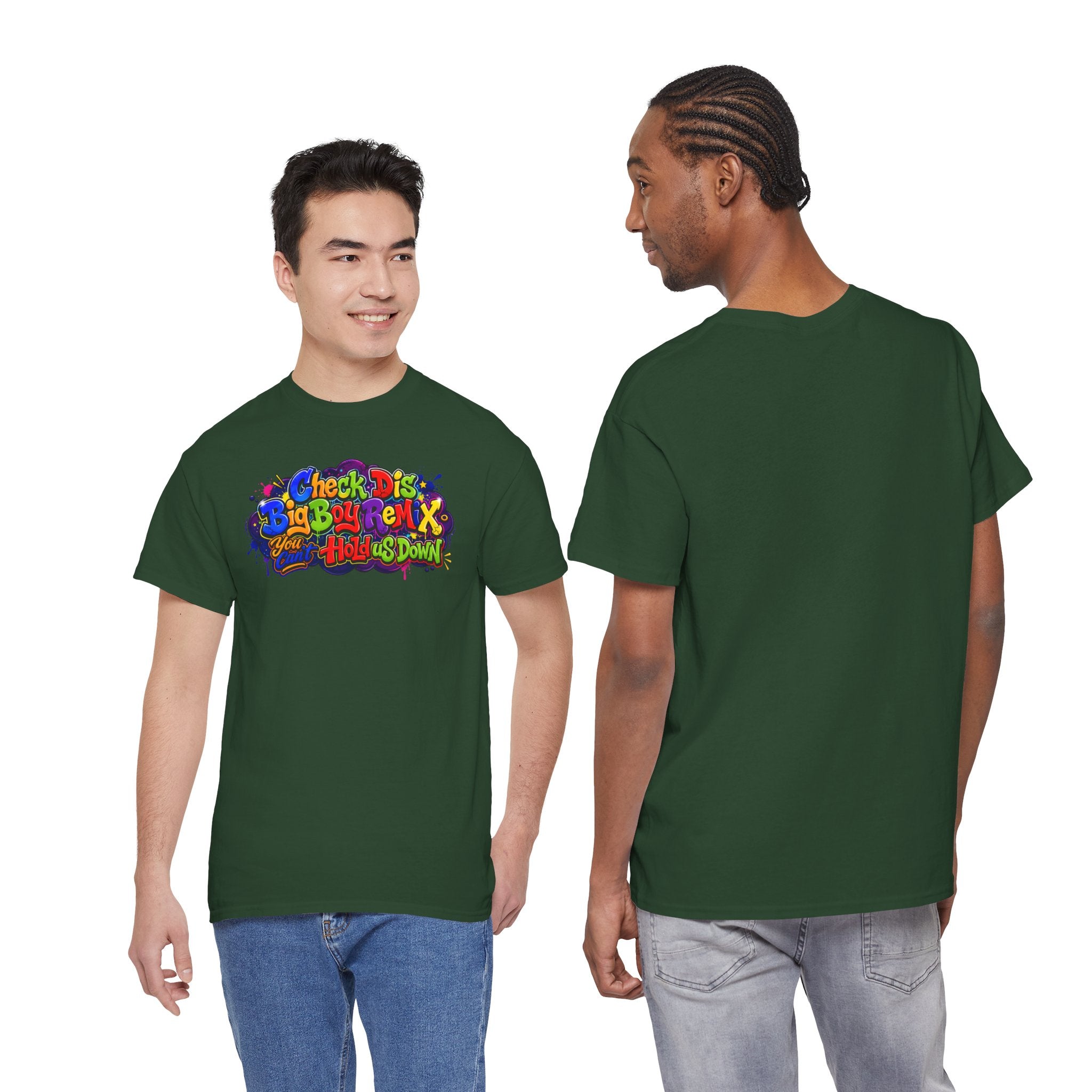 Graphic Tee — Colorful 'Check Dis Big Boy Remix' Retro Street Art T-Shirt