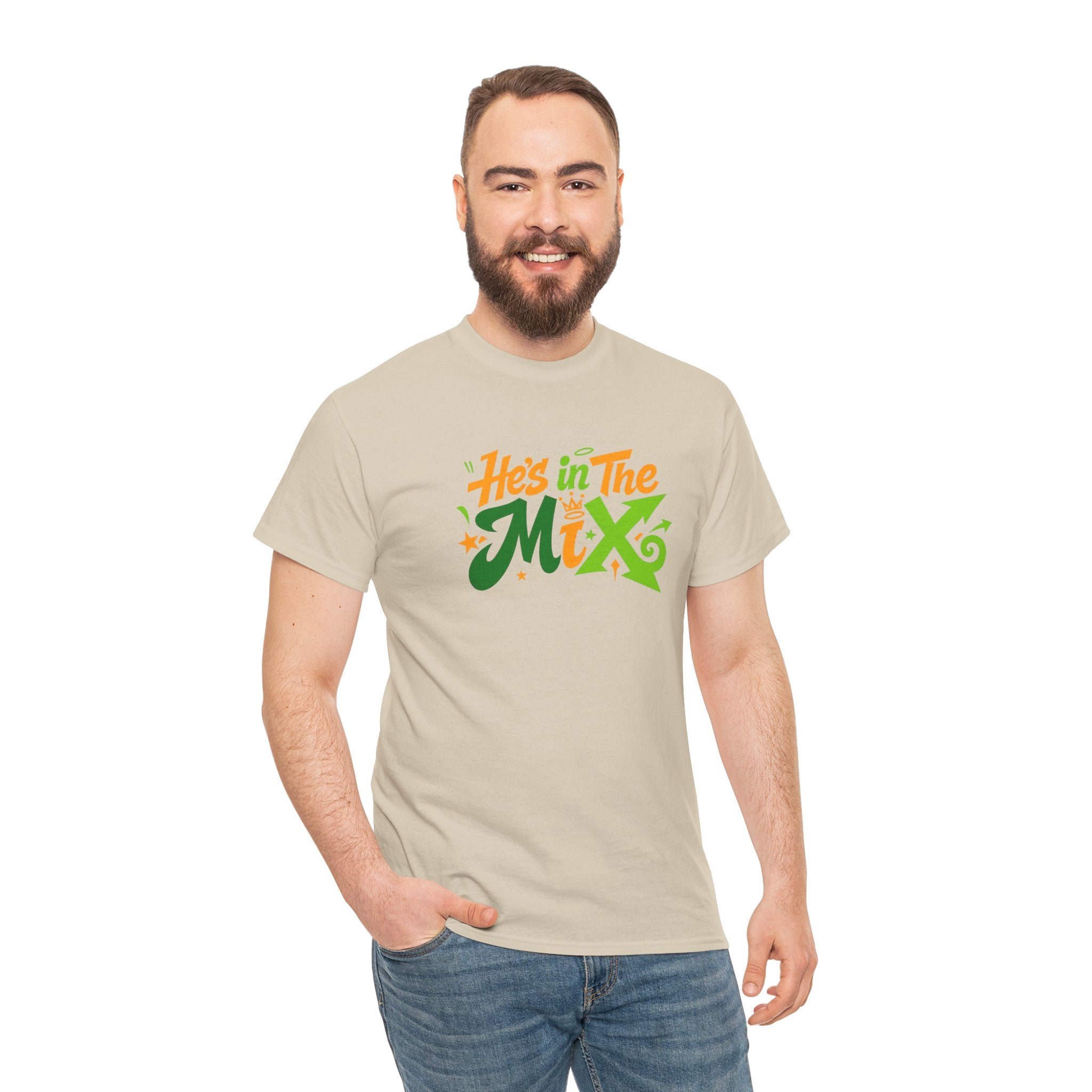 "He's in the Mix" T-Shirt — Retro Green & Orange DJ/Music Tee