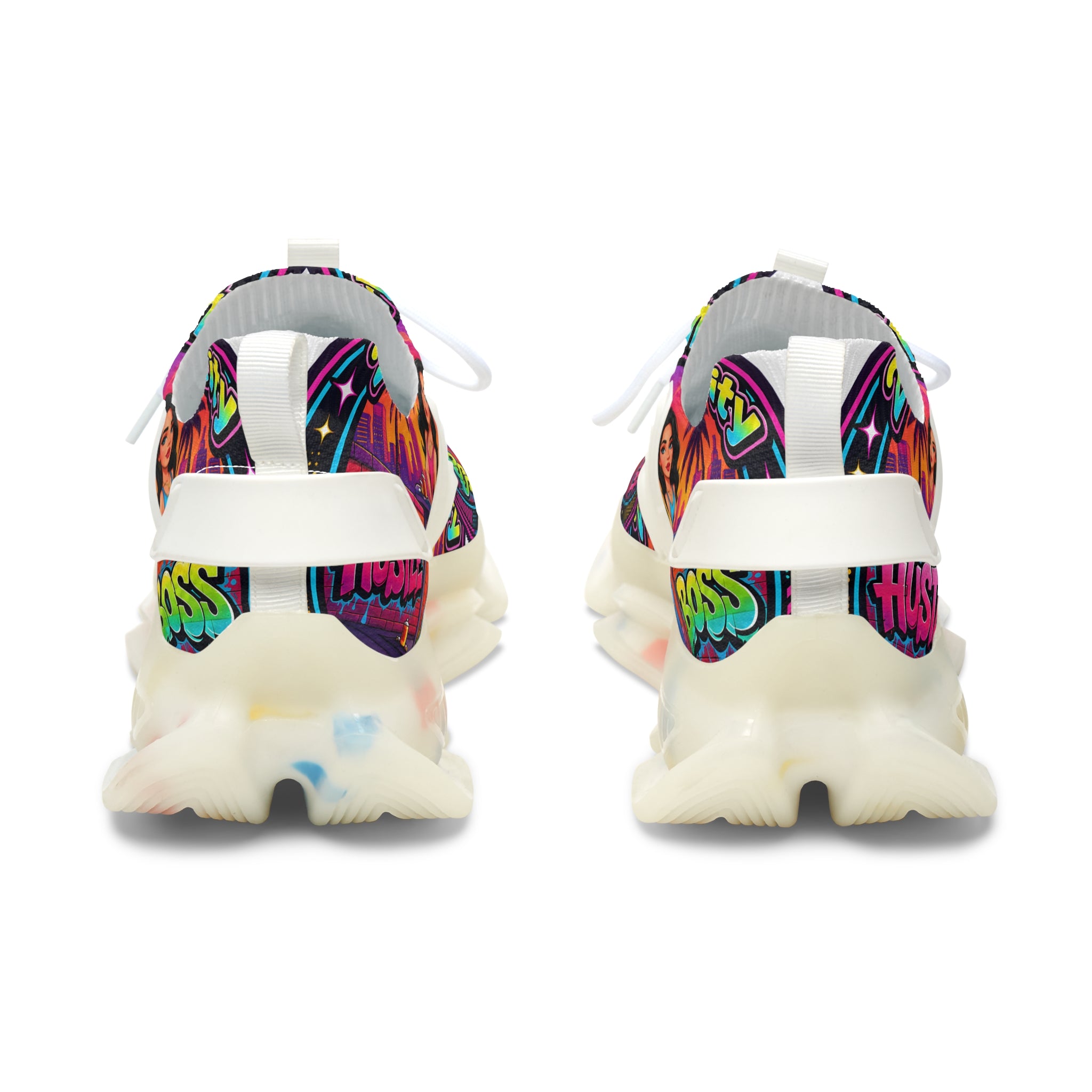 Women’s Mesh Sneakers — Colorful Retro '2Fly Girls From The City' Graphic Athletic Shoes