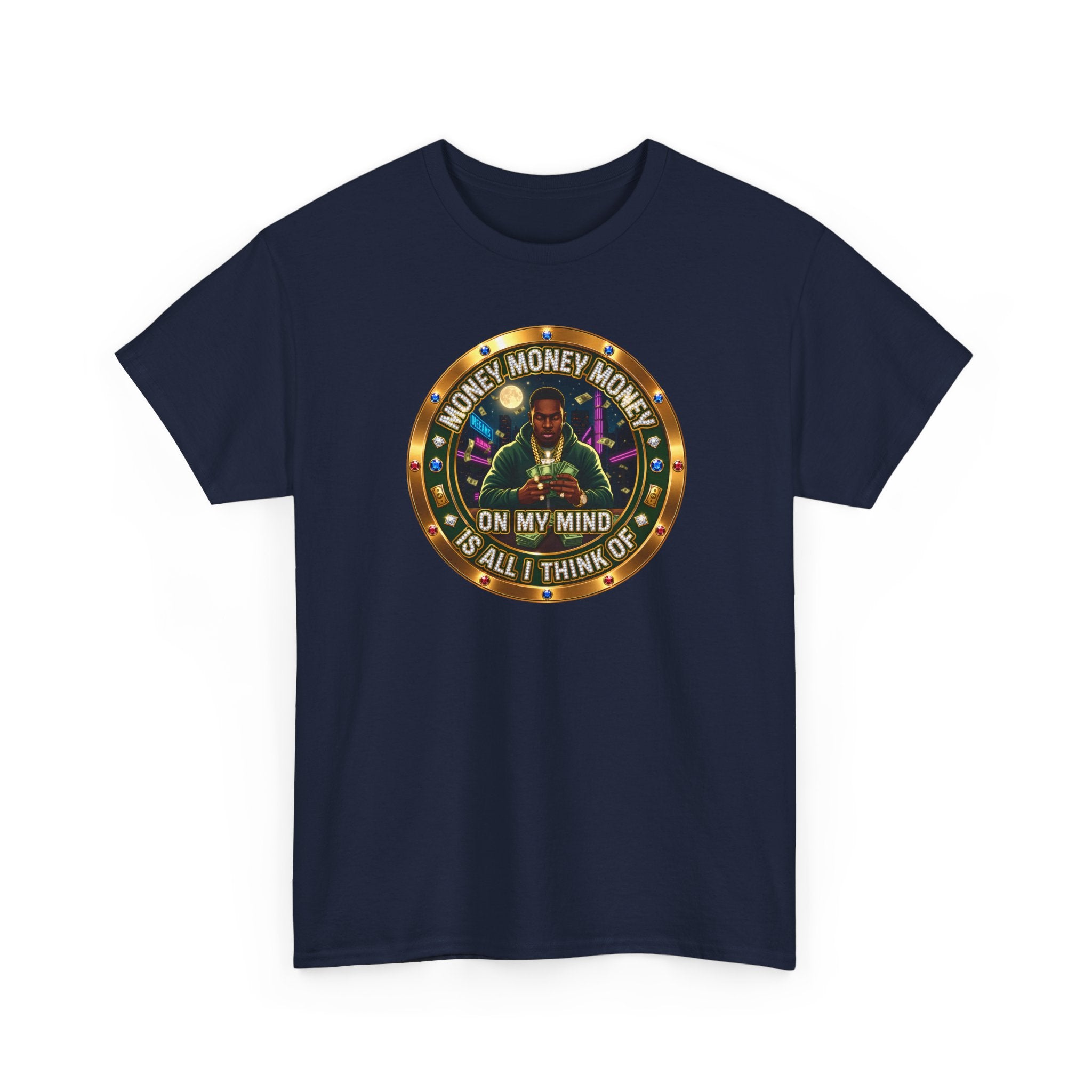 "Money On My Mind" Graphic Tee — Retro Casino Coin Design