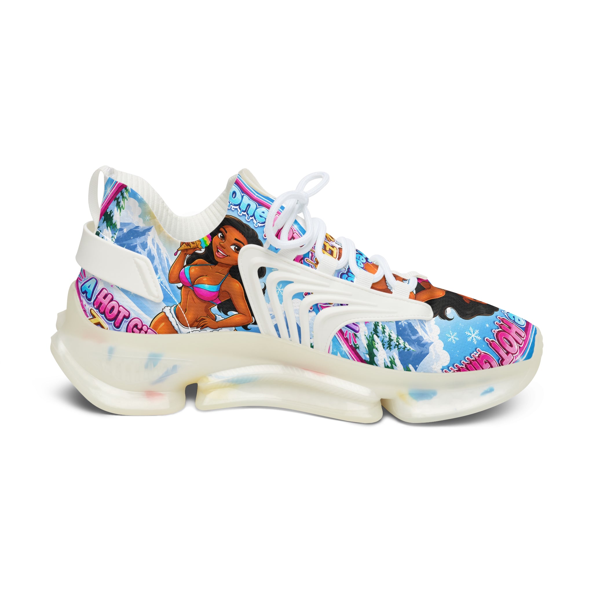 Mesh Sneakers —"Snow Cone Hot Girl " Tropical Ice Cream Girl Graphic
