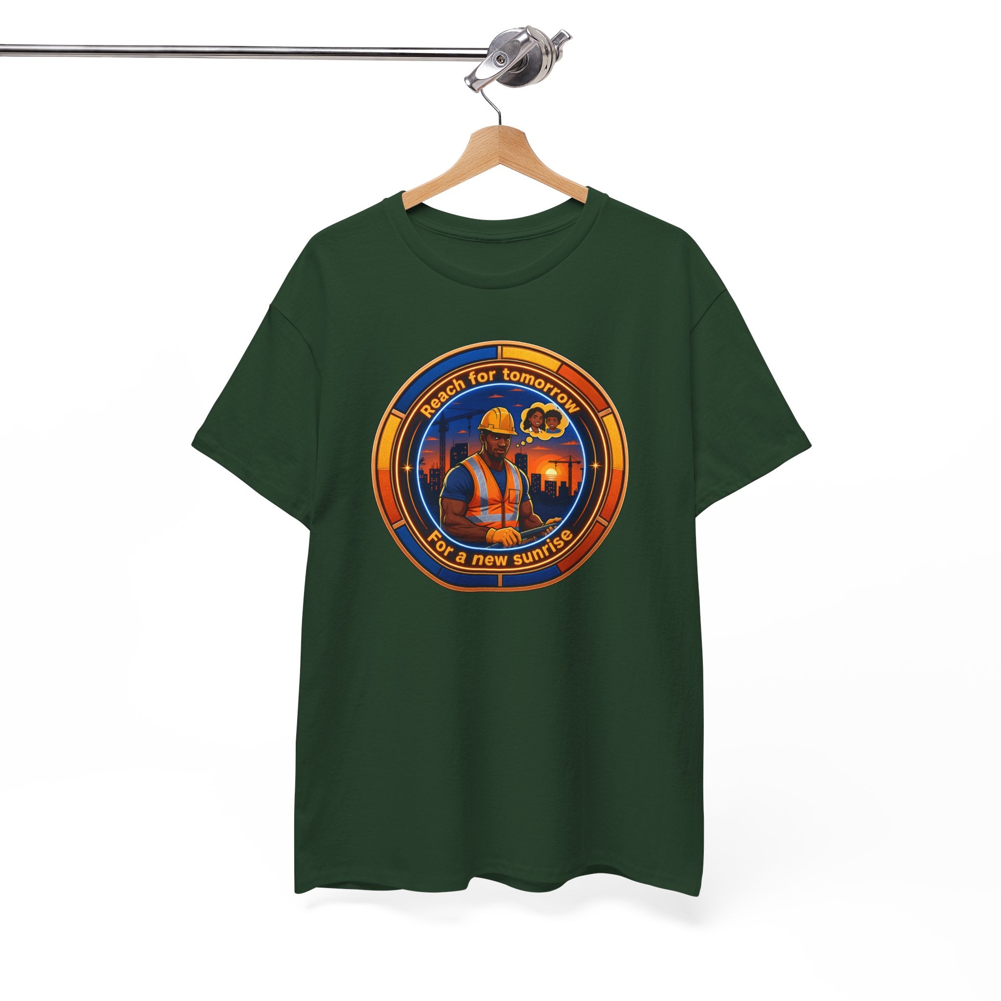 Construction Worker Sunset Tee — “Reach for Tomorrow ” Safety Crew T-Shirt