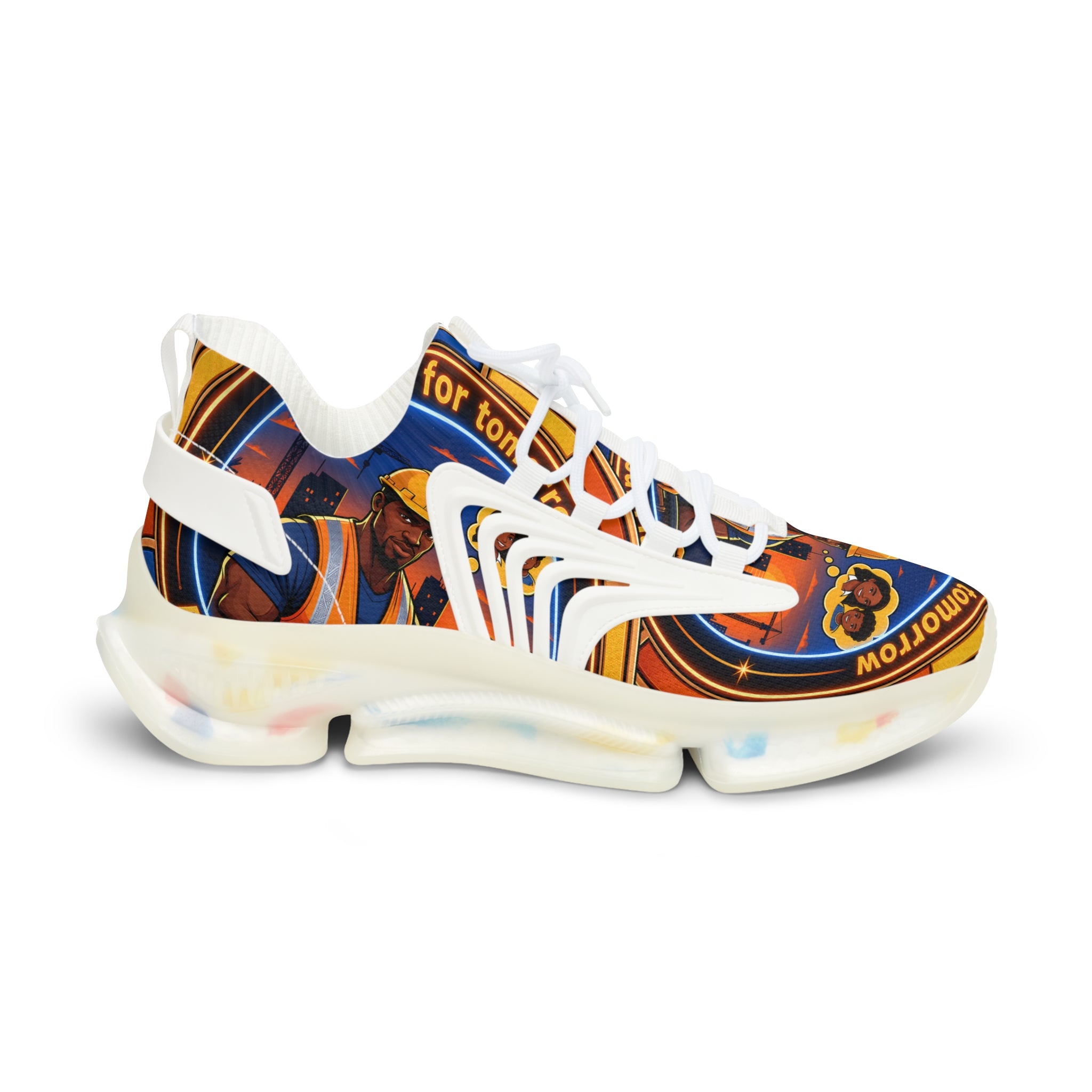 Men's Construction Worker Mesh Sneakers — 'Reach for Tomorrow' Graphic Athletic Shoes