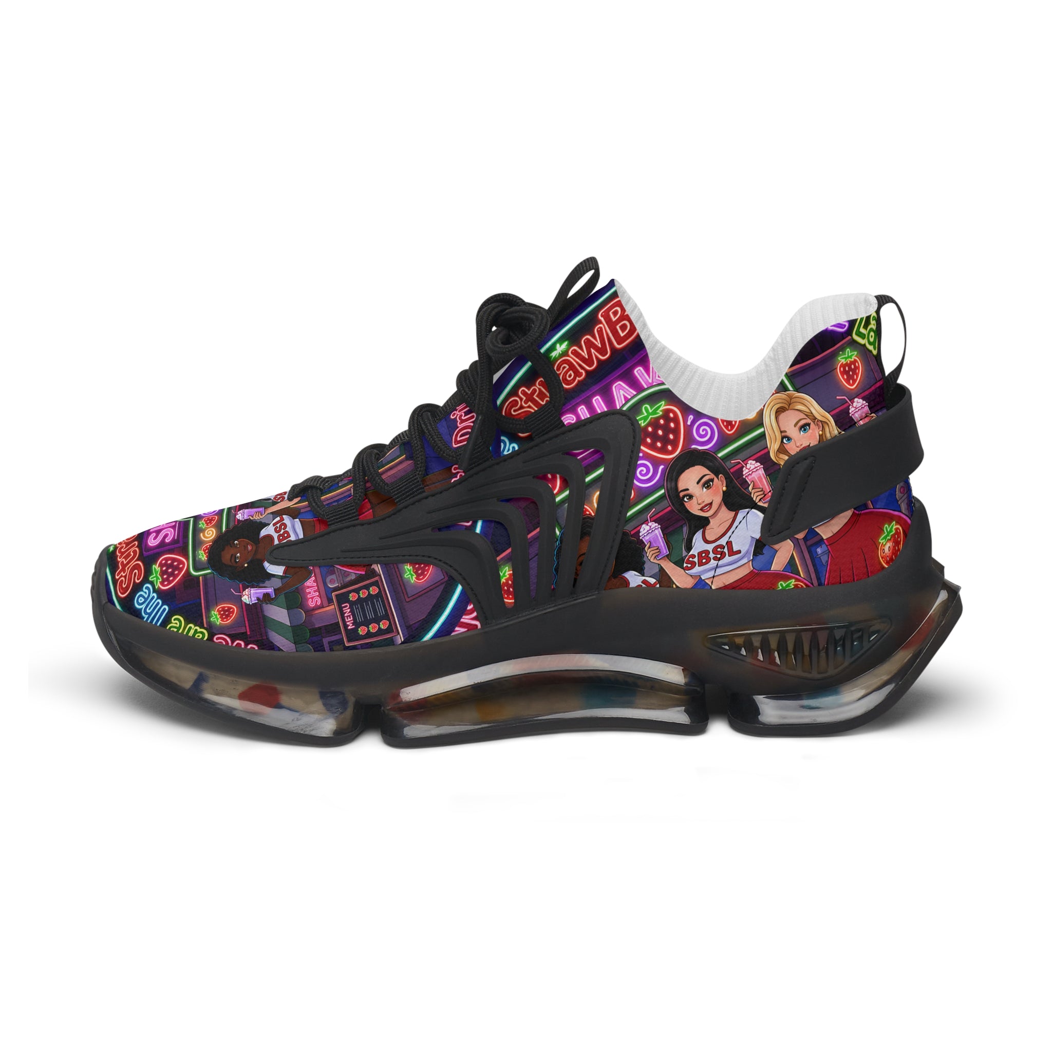 Women’s Mesh Sneakers  " Strawberry Shake "— Colorful Retro Dance Crew Graphic