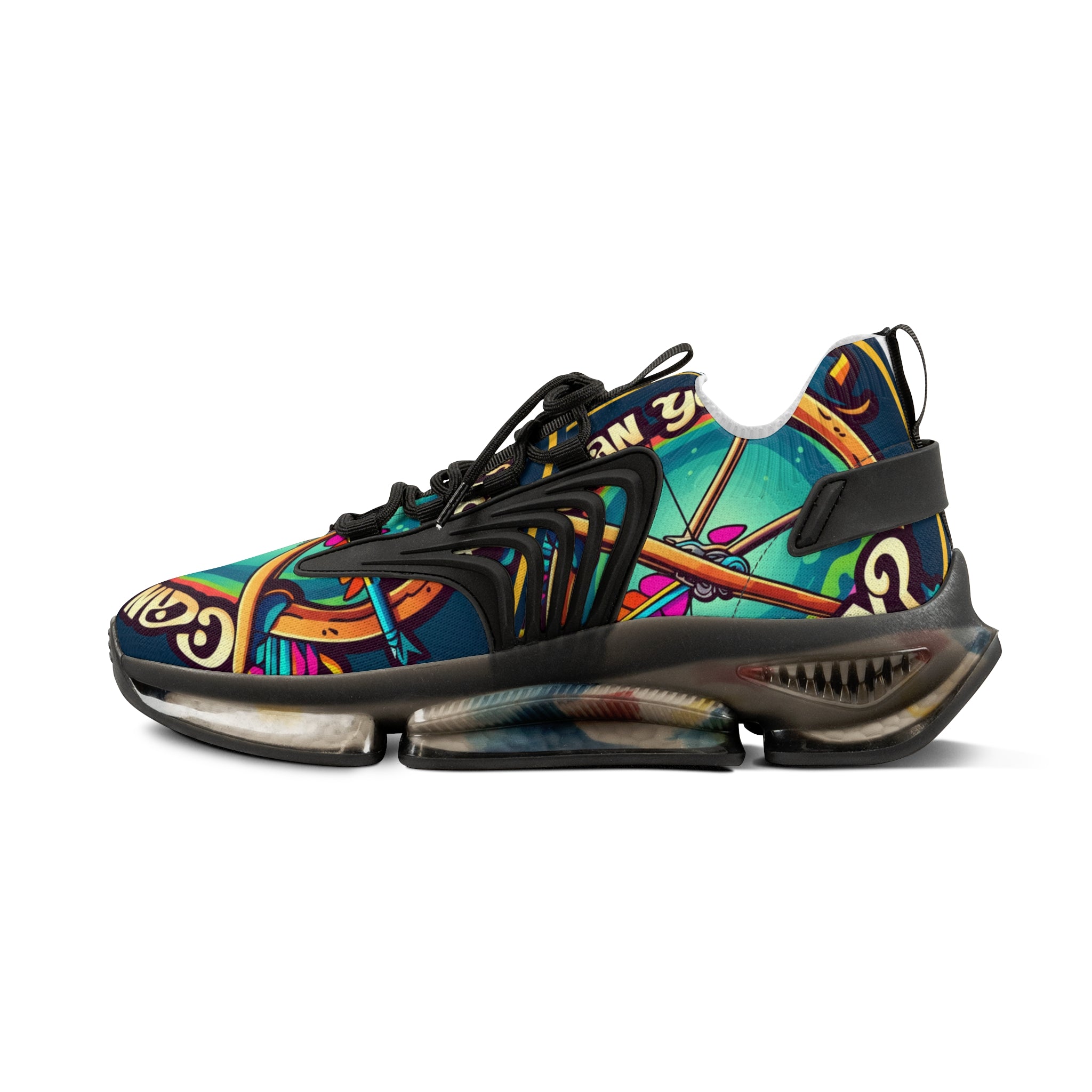 Men's Mesh Sneakers —" Can You Archery "Retro Cosmic Graphic Athletic Shoes