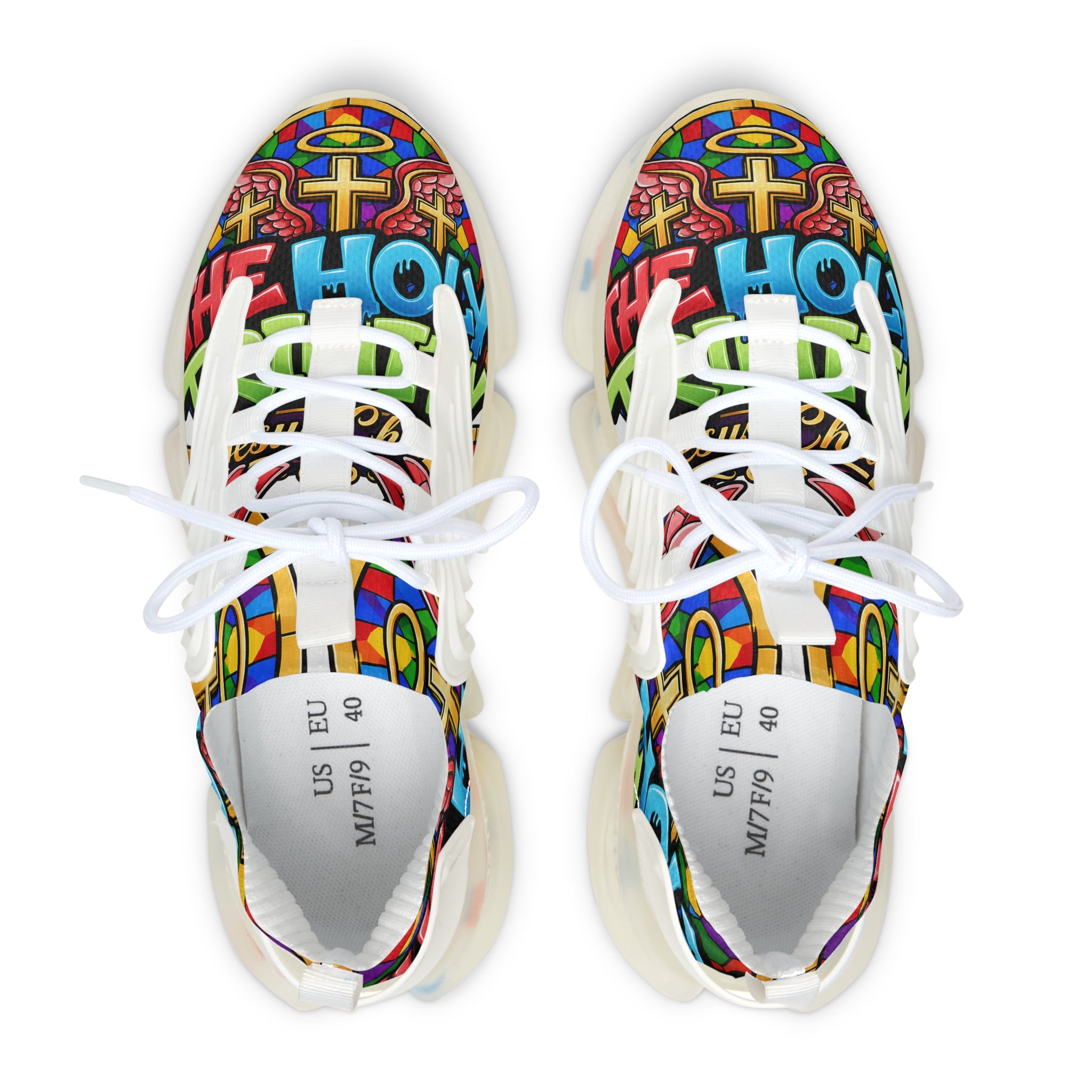 Men's Mesh Sneakers — " Holy Trinity "Colorful Graffiti Cross Design Athletic Shoes