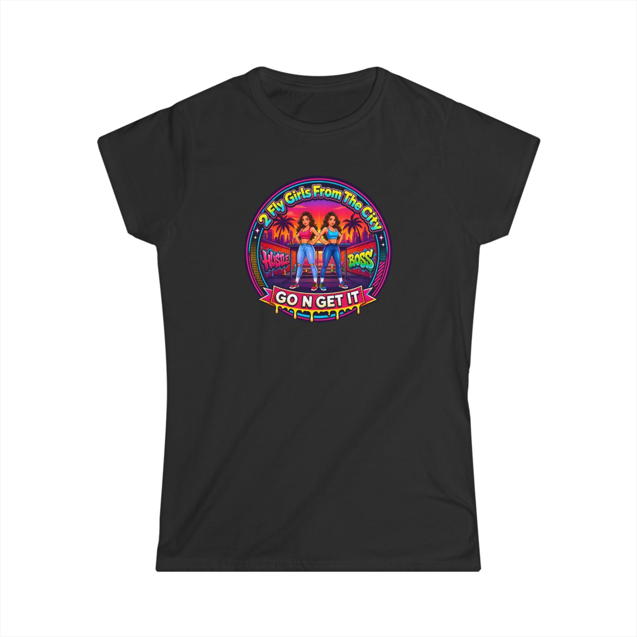 Go N Get It Women’s Tee — “2 Fly Girls From The City" ” Retro Graphic Shirt