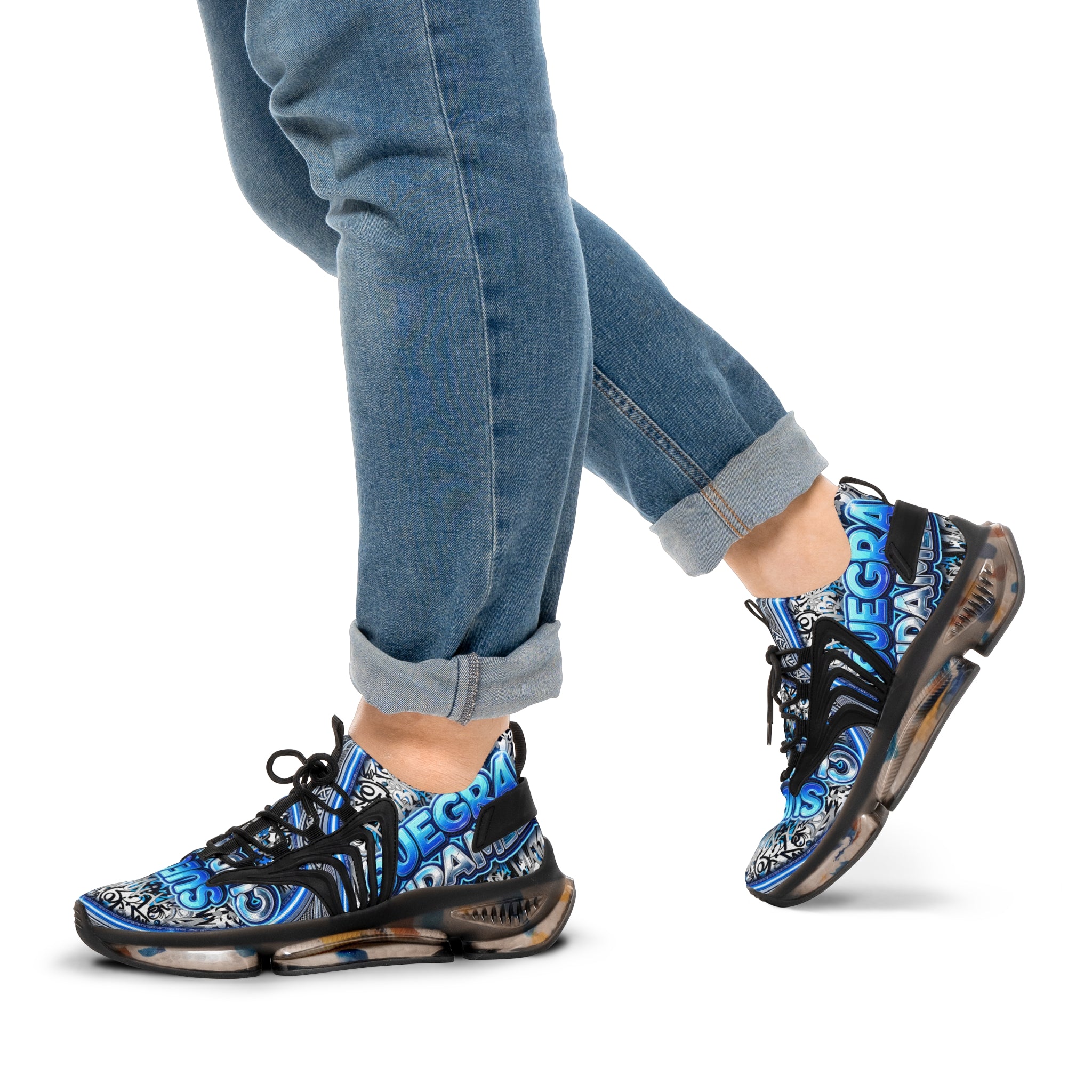 Mesh Sneakers — Blue 'SUEGRA CUIDAMELA' Graphic Athletic Shoes