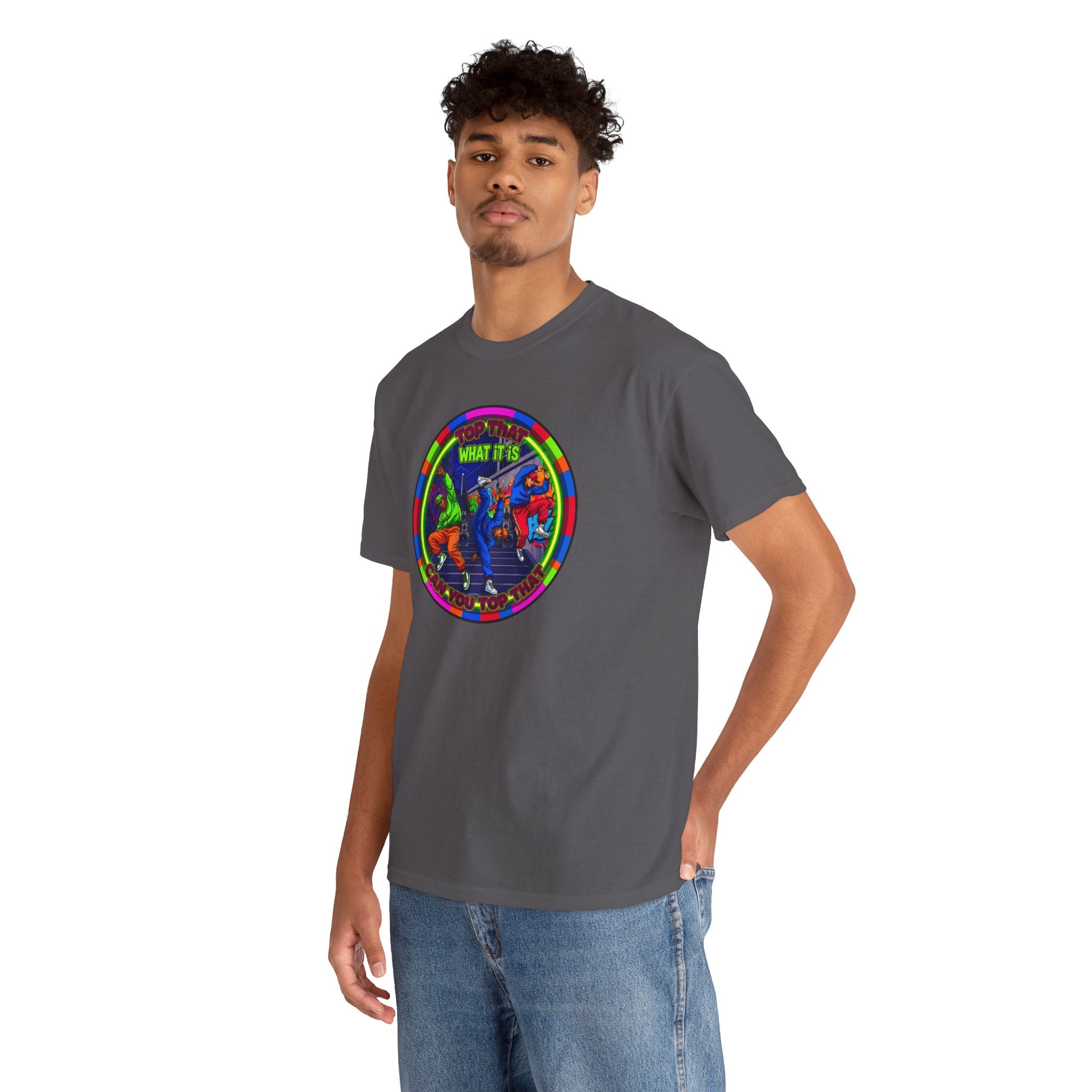 Dance Crew T-Shirt – "Top That What It Is" Retro Neon Graphic Tee