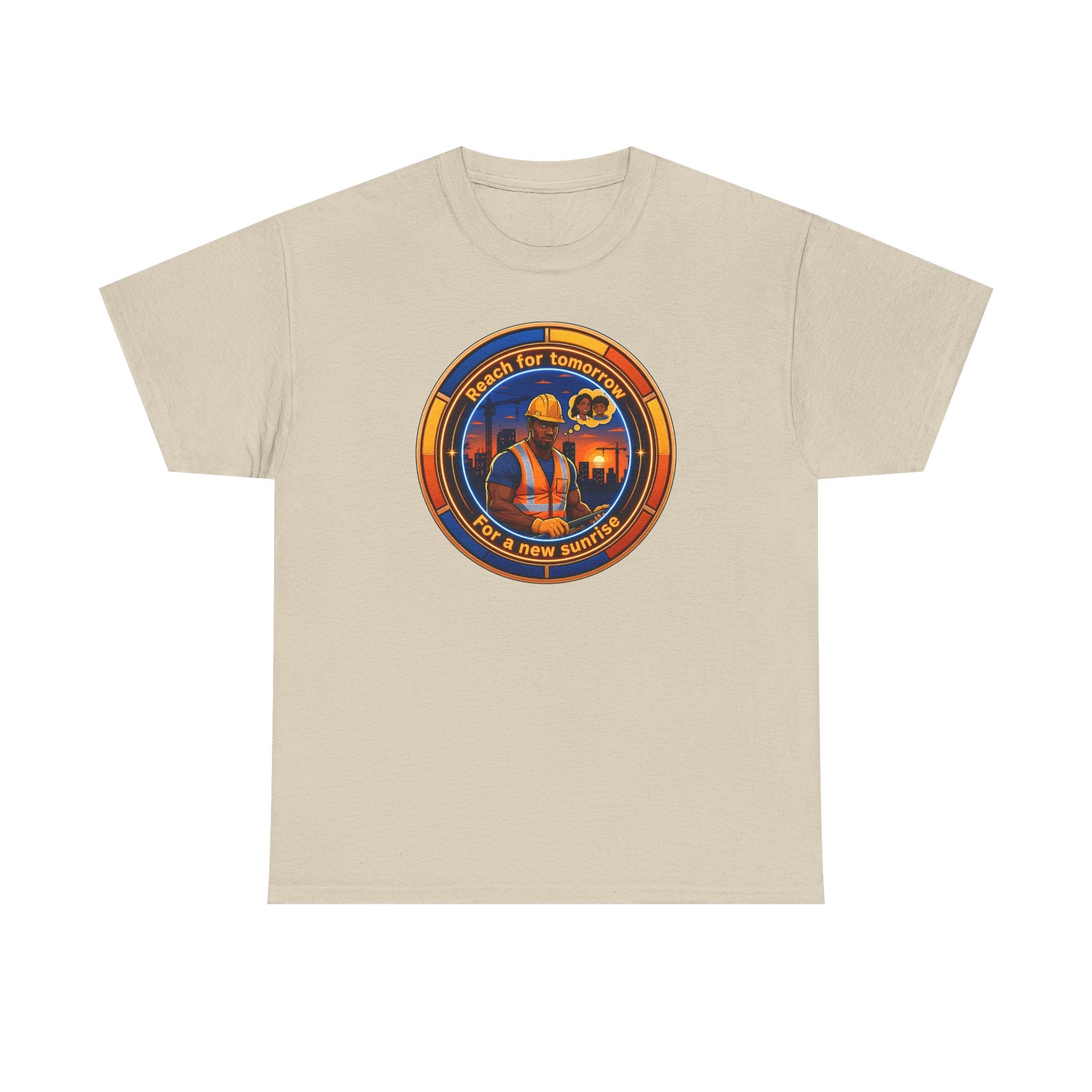 Construction Worker Sunset Tee — “Reach for Tomorrow ” Safety Crew T-Shirt