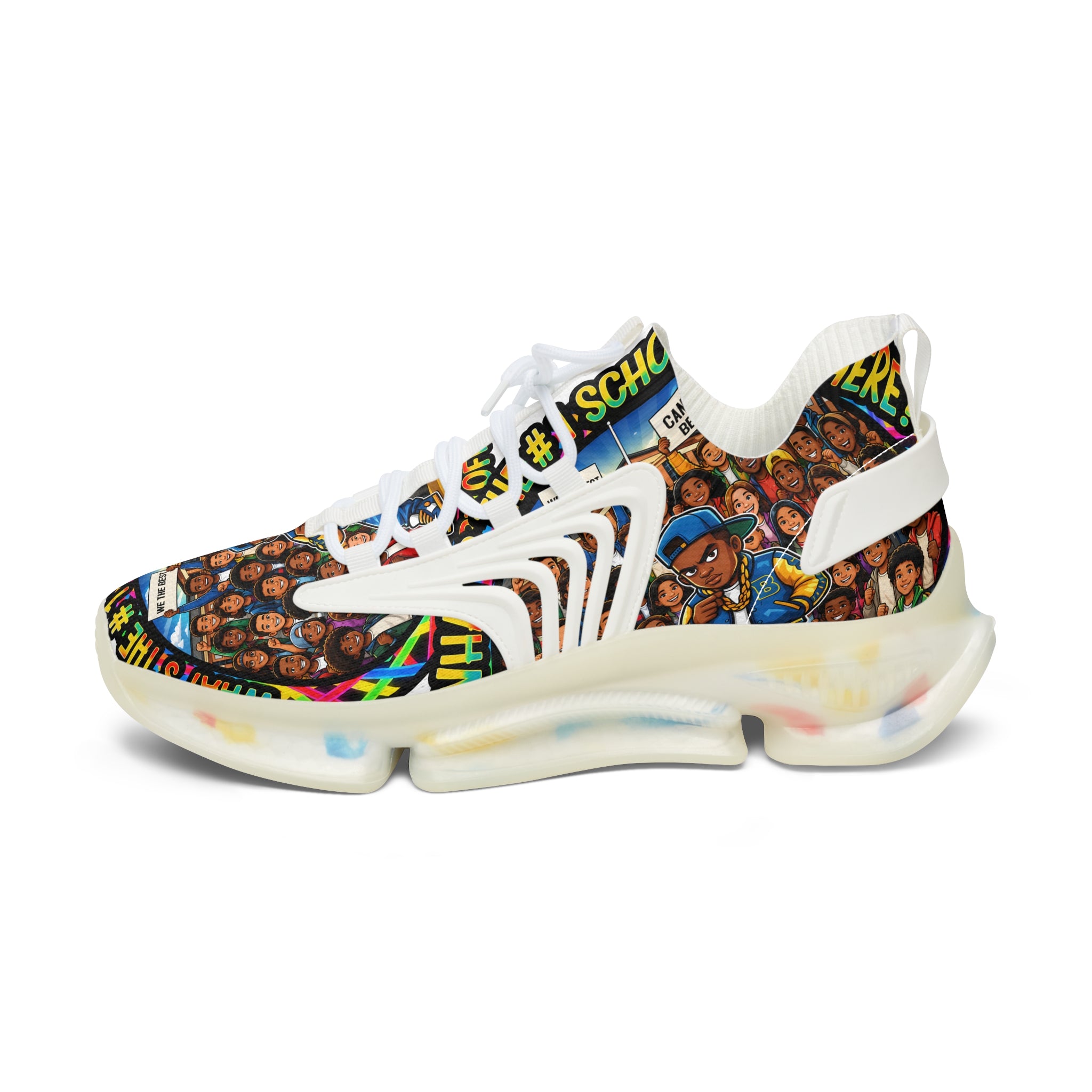 Mesh Sneakers — Colorful School Portrait Collage Women’s Sneakers