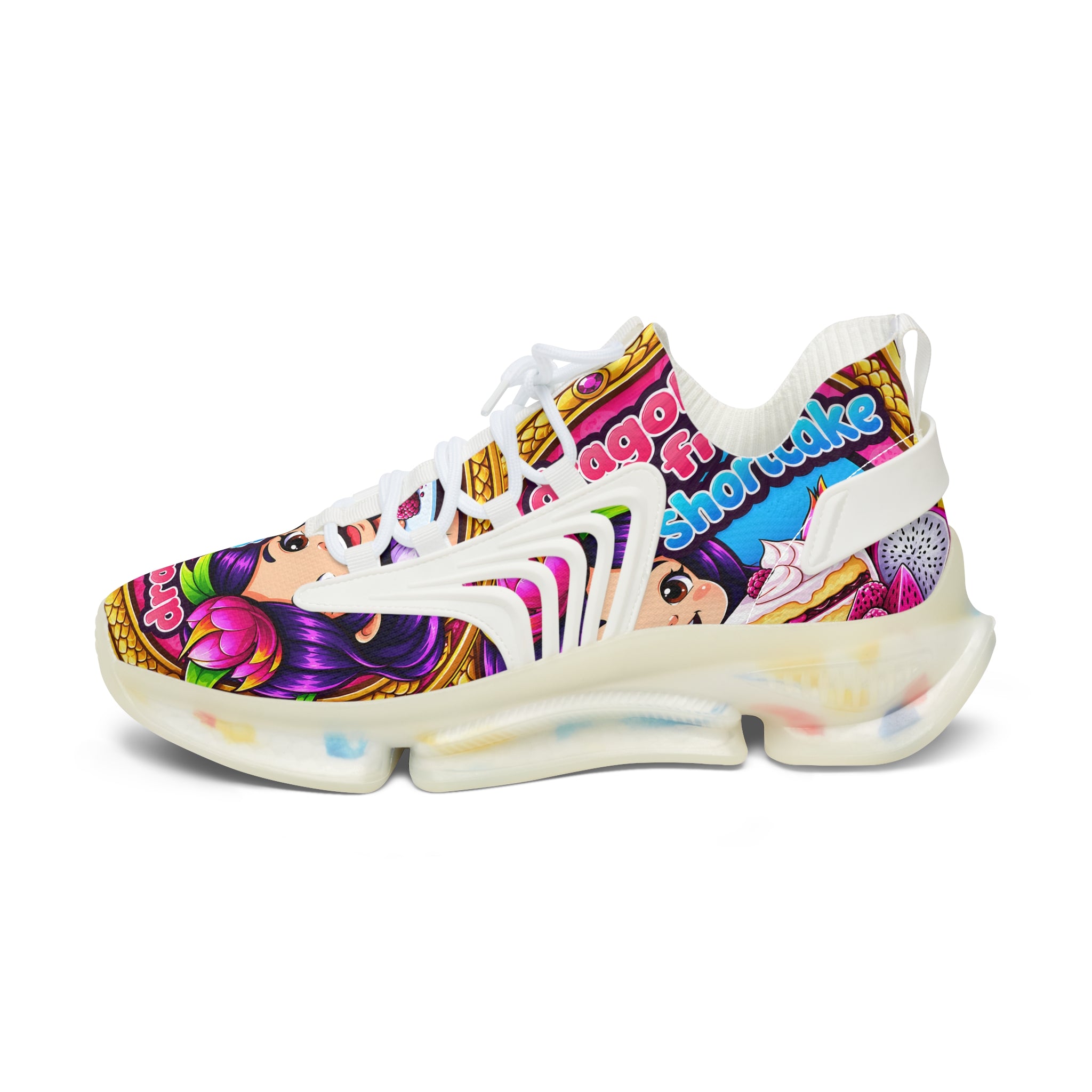 "Dragon Fruit Shortcake" Graphic Women's Mesh Sneakers — Colorful Cartoon Athletic Shoes