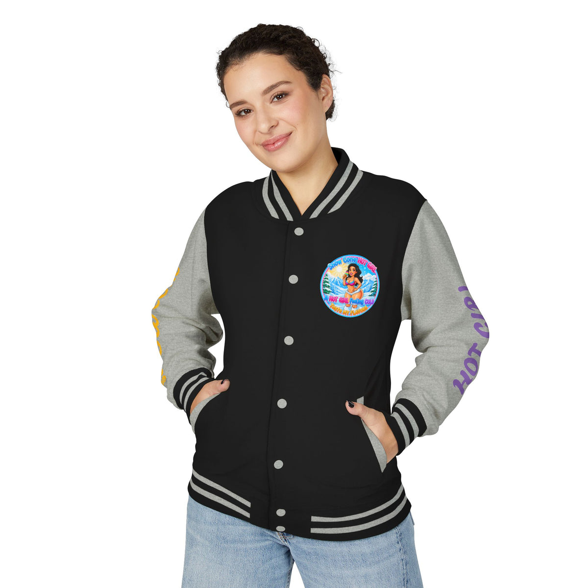 Letterman Jacket — 'SnowCone, Hot Girl' Retro Beach Graphic