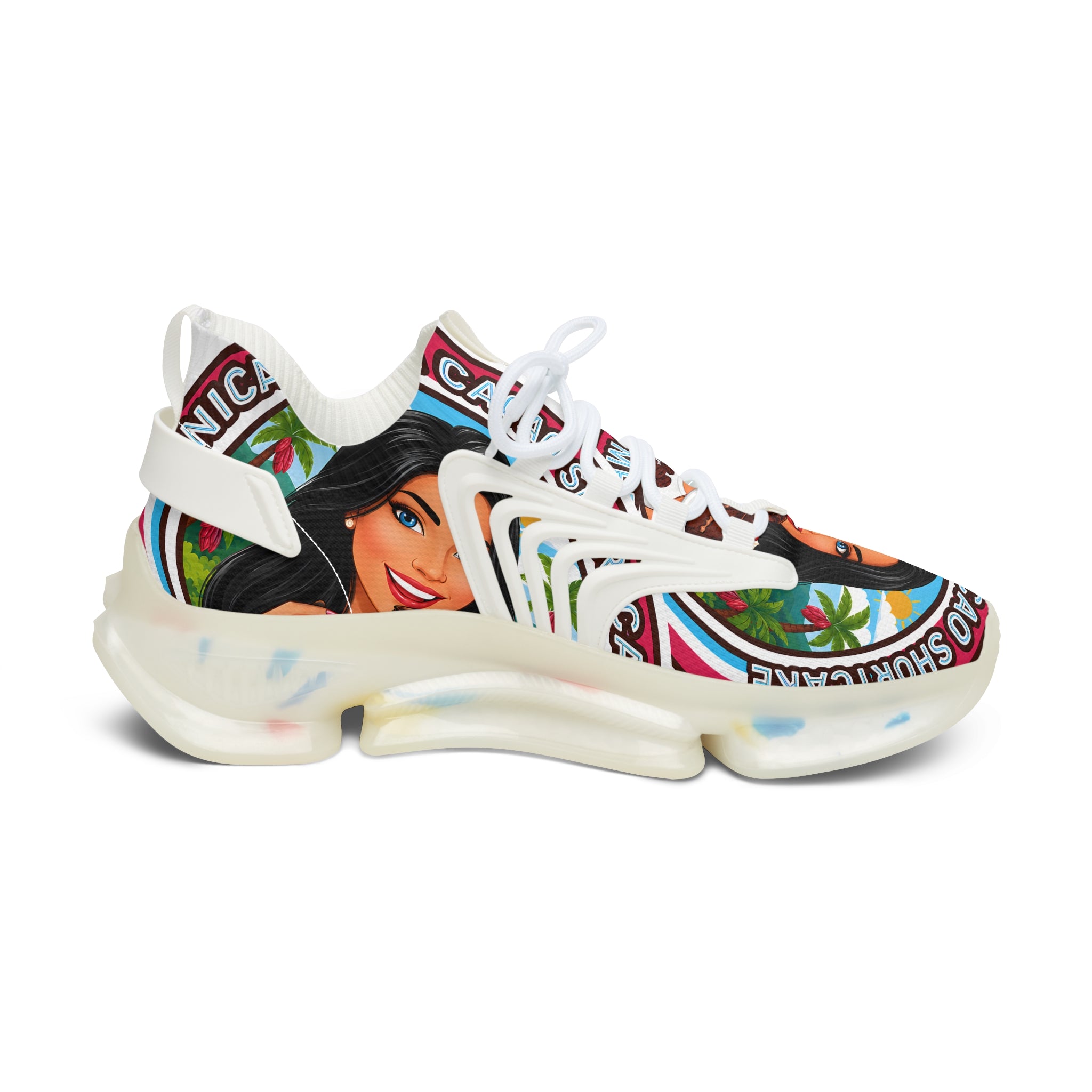 Women’s Mesh Sneakers — Retro "Nicaragua Cacao Shortcake" Graphic Athletic Shoes