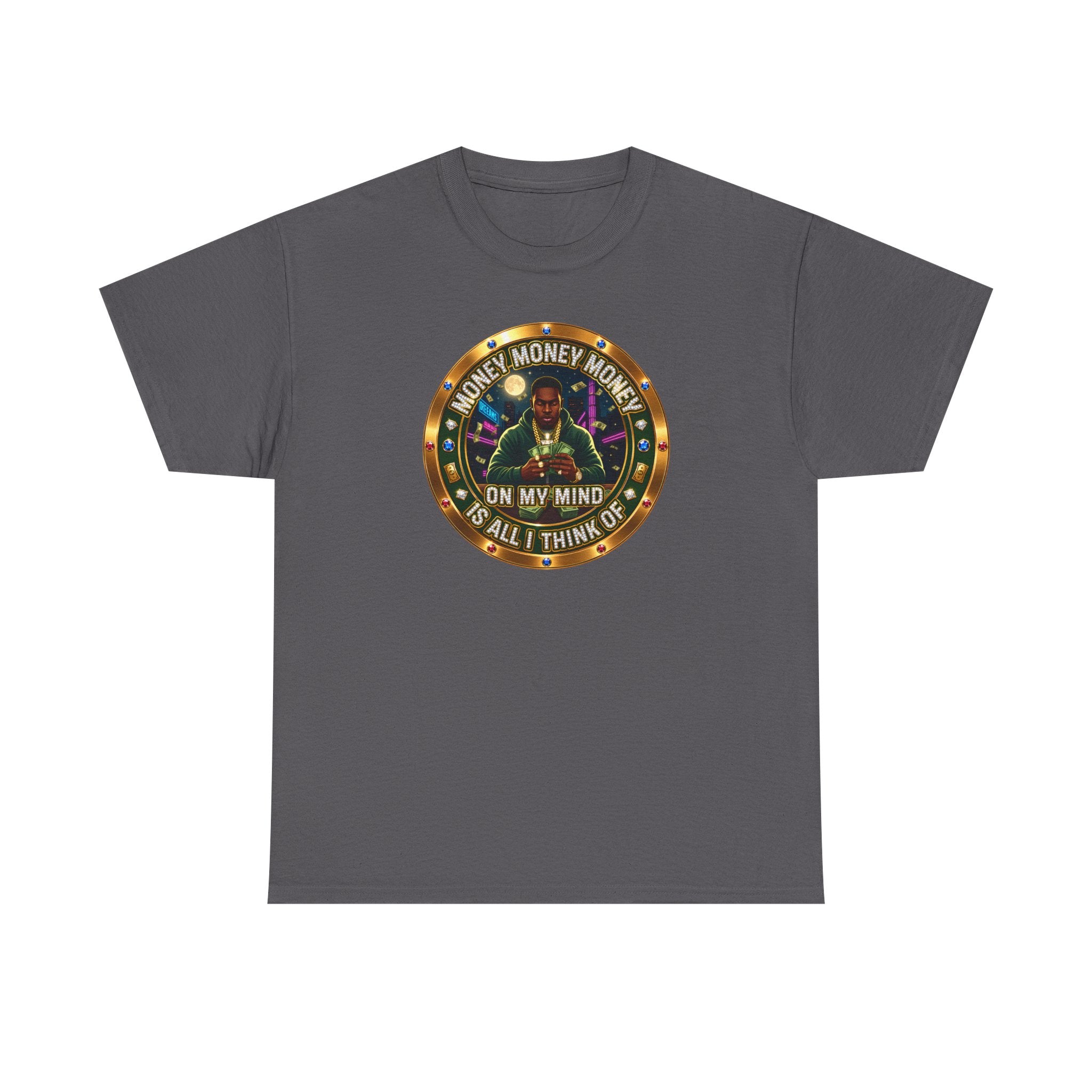 "Money On My Mind" Graphic Tee — Retro Casino Coin Design