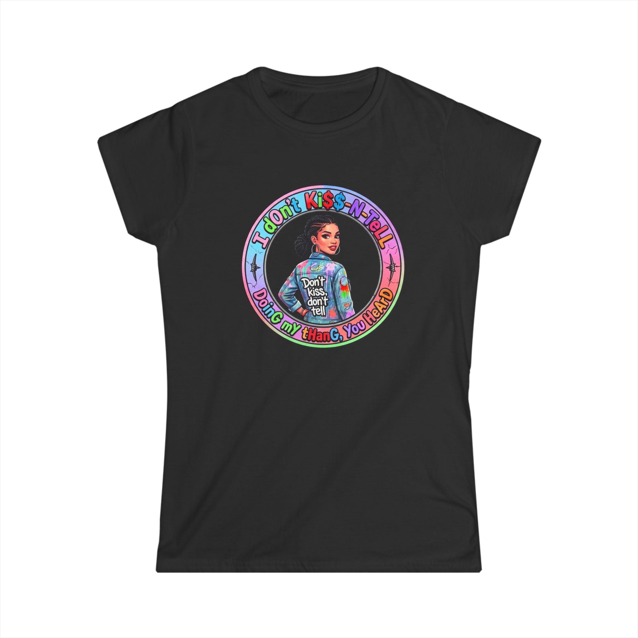 Women's Tee — 'I Don't Kiss-N-Tell" Vintage-Inspired Afro Pride Graphic