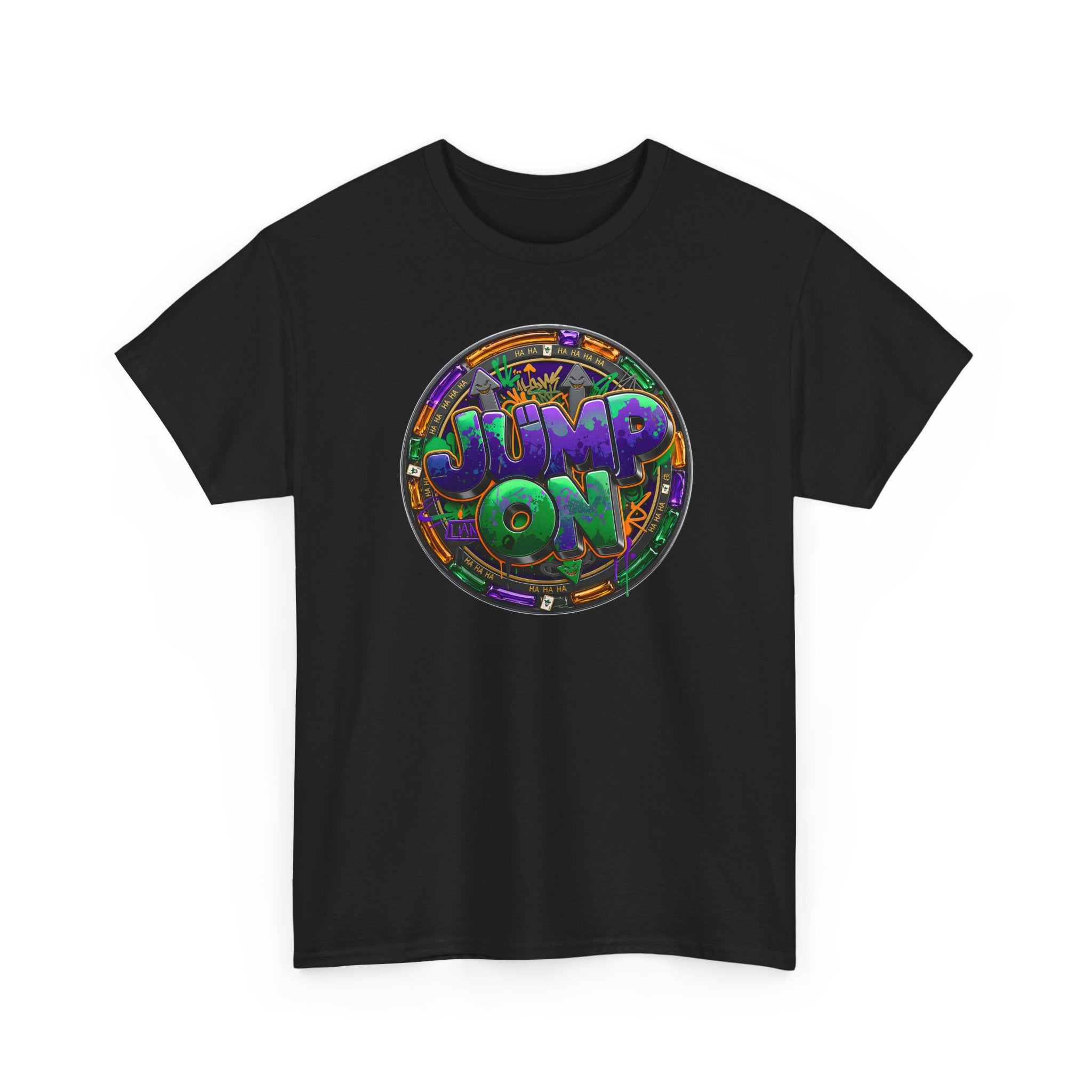 " Jump On" Circle Graphic Tee — Retro Neon Streetwear T-Shirt