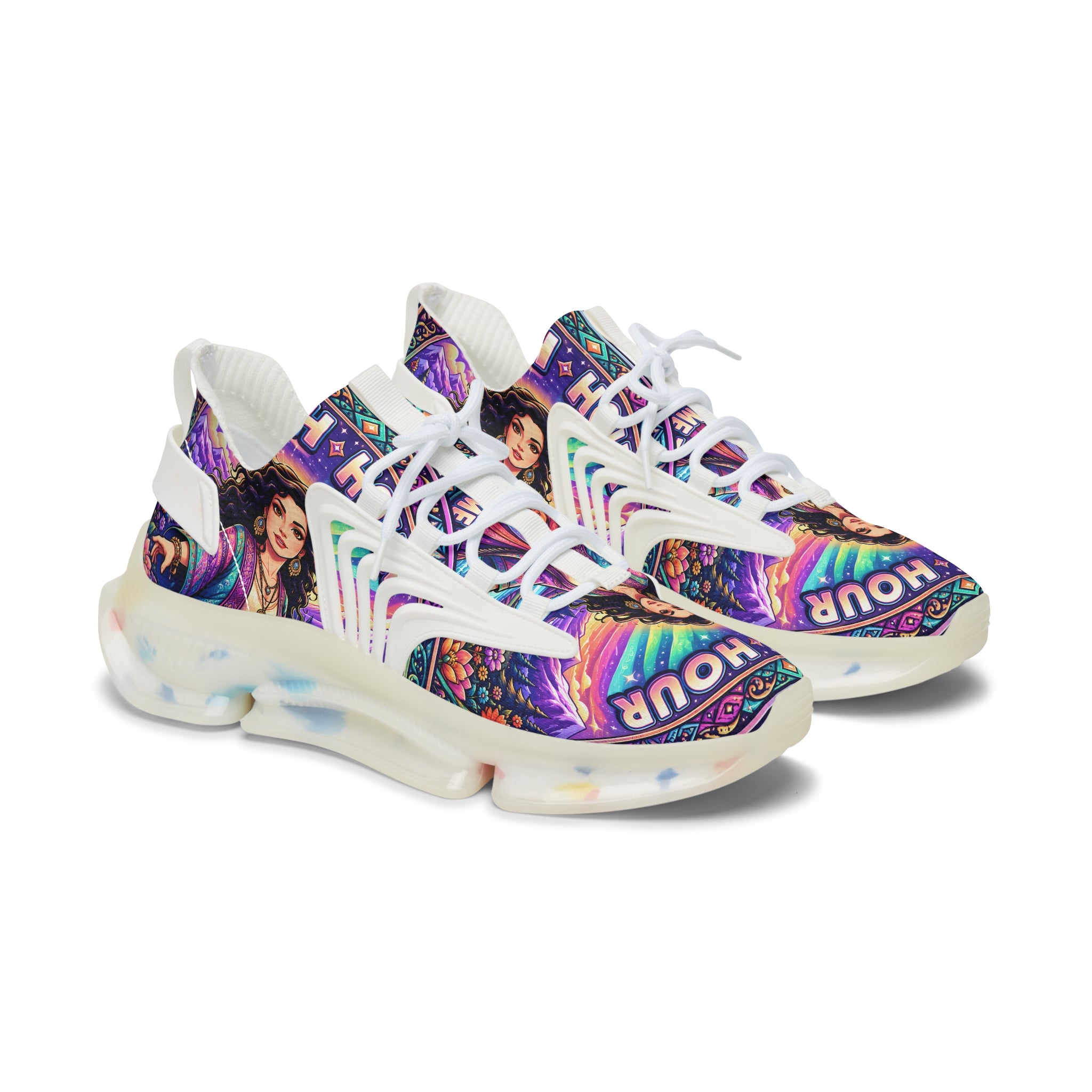 Mesh Sneakers — Colorful 'Crush Hour' Graphic Women's Athletic Shoes
