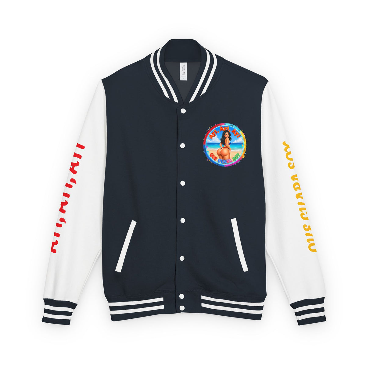 Letterman Jacket – Retro Beach Pinup Varsity Jacket with 'Ayi Ayi Ayi' Graphic
